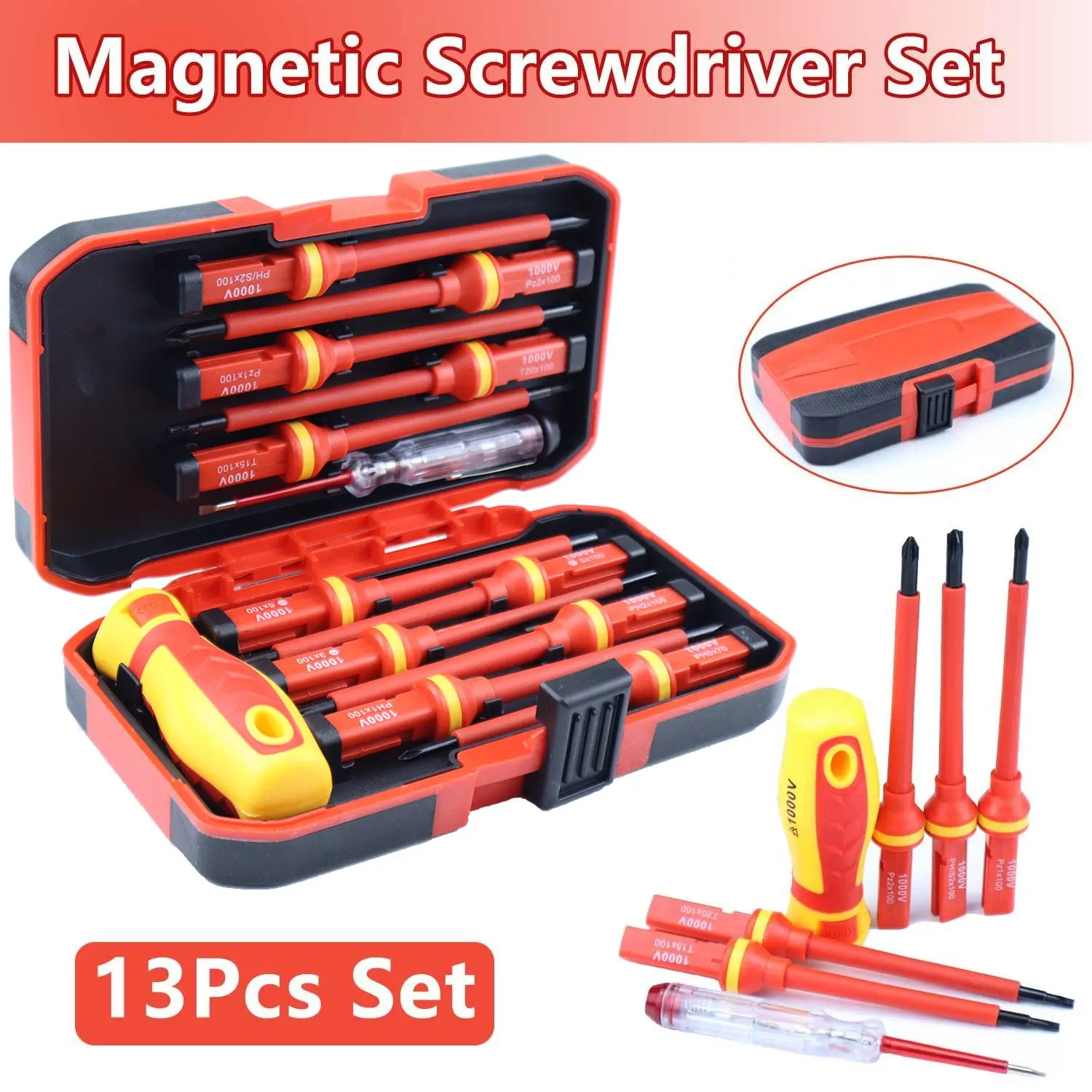 13-Piece Insulated Screwdriver Set, Non-Slip Handle, Durable Insulated Screwdrivers, Multi-Use Professional Tool Kit for Electricians, Multipurpose Screwdriver Kit