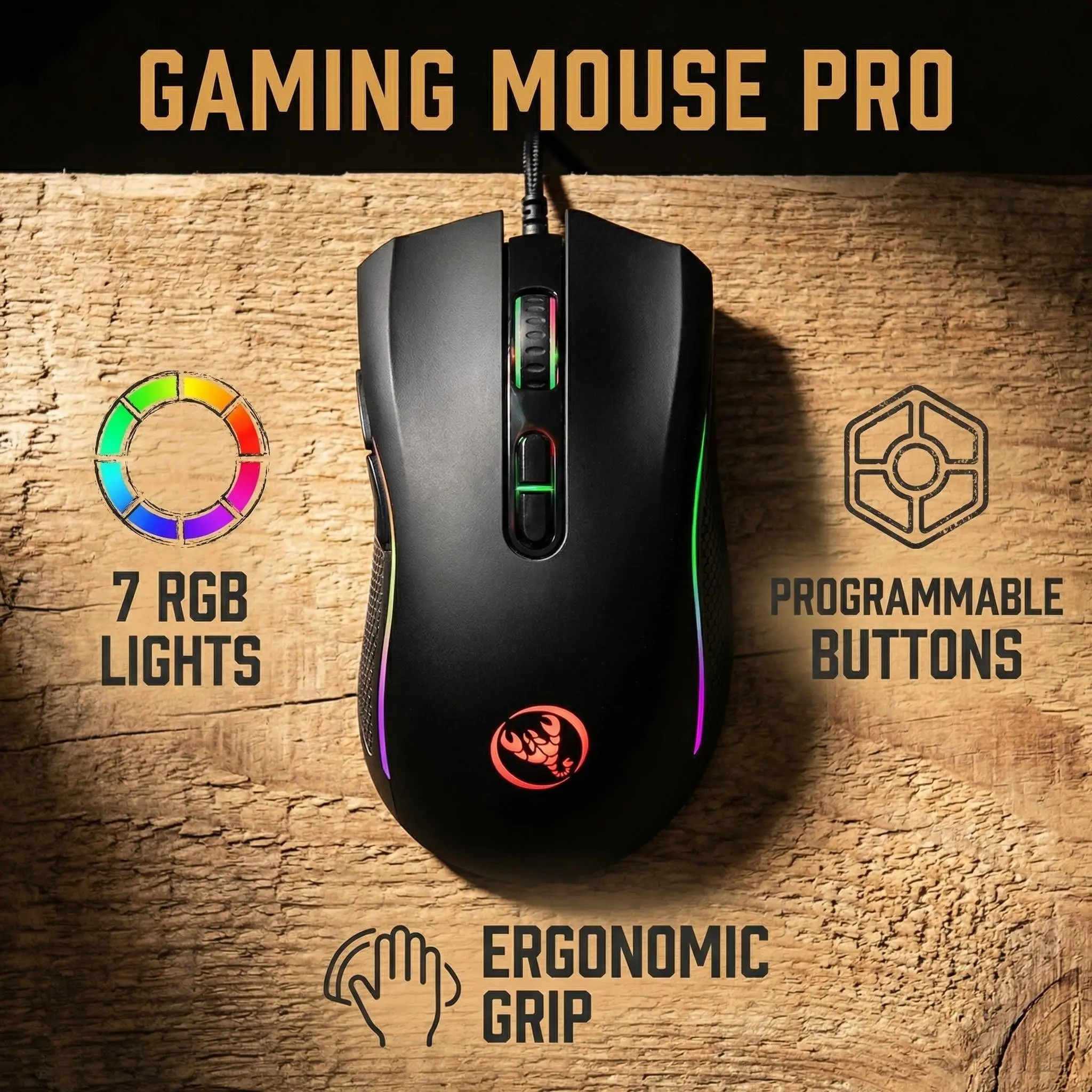 Hxsj USB Wired Optical Gaming Mouse, Colorful RGB Backlight, Plug and Play, Ergonomic Design, Ideal for Desktop, Laptop, Home Office, Gaming
