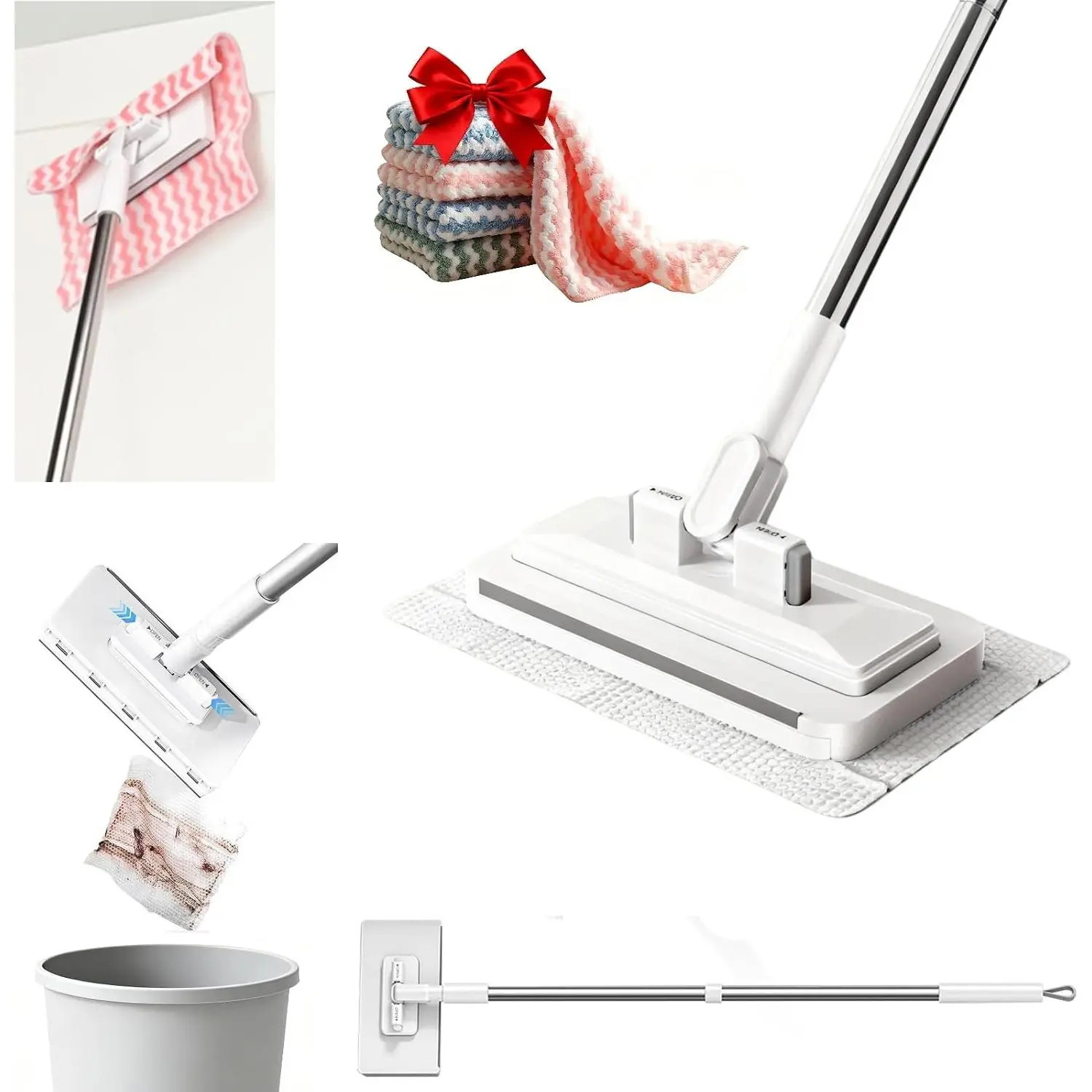 Mini Flat Mop Touch Free Press Grip Removable Extension Bar Polvo Mini Lazy Dust Mop and Sweeping Mop for Wet and Dry Disposable Pads, Multi-Surface Floor Cleaning (48 Length, 5 Sheets Included)