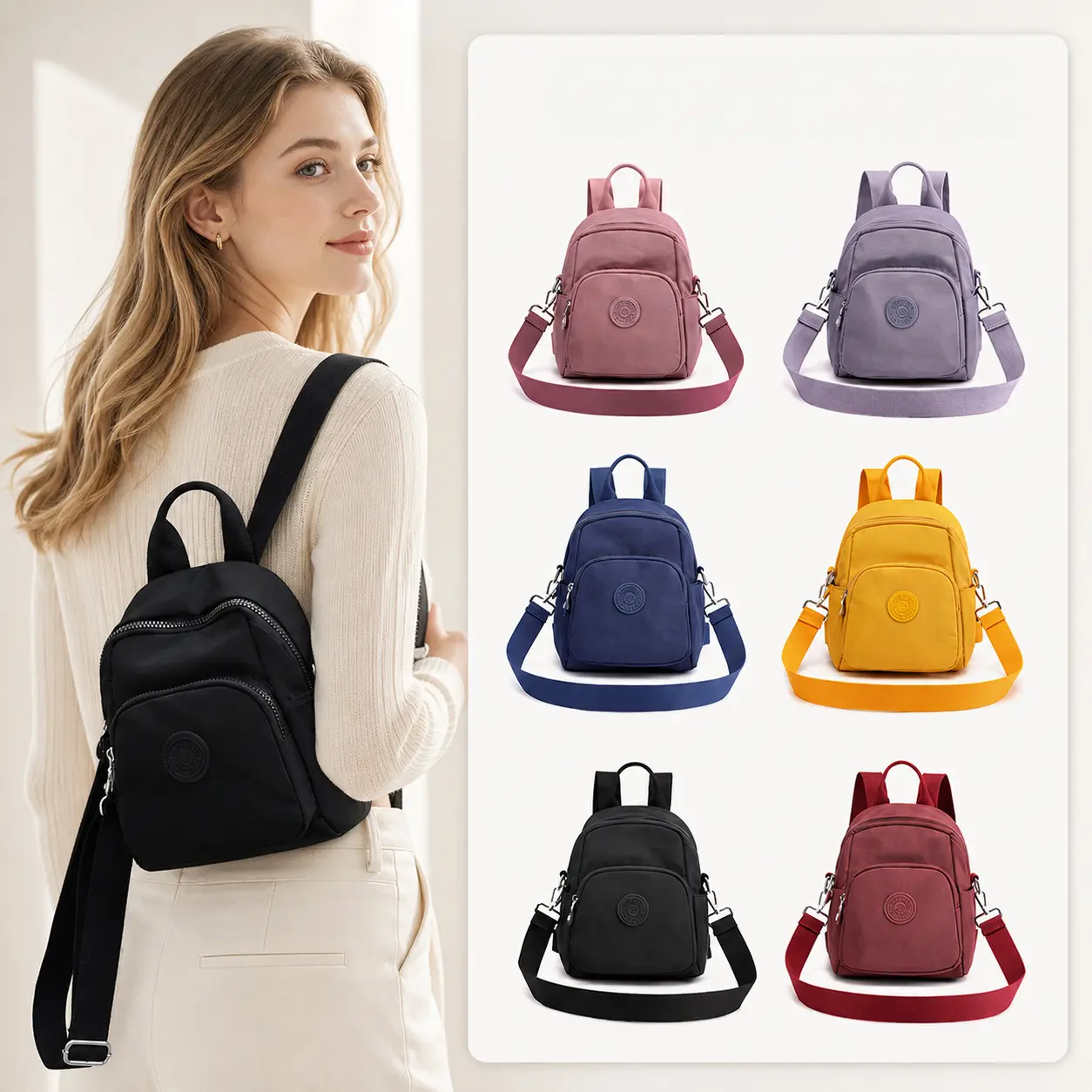 Women's Soft Oxford Backpack Multi-Functional Casual Travel Shoulder Bag Convertible Hand Carry Crossbody with Secure Zipper Pockets