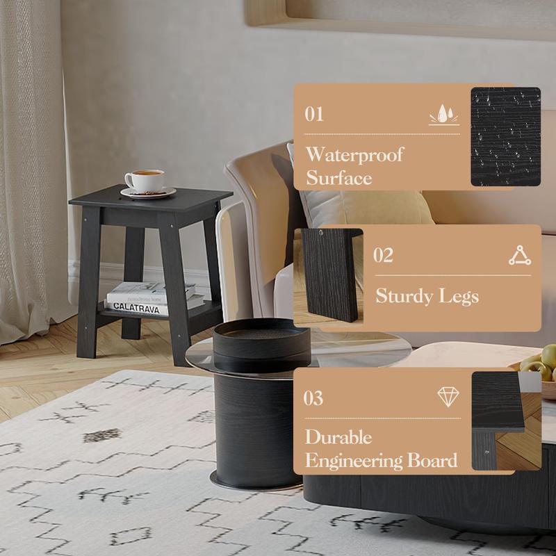 Farmhouse Rustic End Table with Storage Shelf, 2-Tier Narrow Accent Table for Living Room & Bedroom