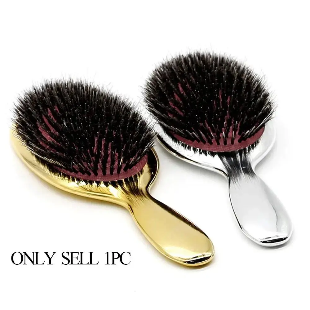 Luxury Gold & Silver Boar Bristle Paddle Hair Brush, Paddle Brushes, Oval Anti-Static Hair Comb, Anti Static Hairbrush, Scalp Massage Brush, Hairdressing Tool, Salon Styling Brush, Volumizing Brush, Volumizer Brush, Volume Brush