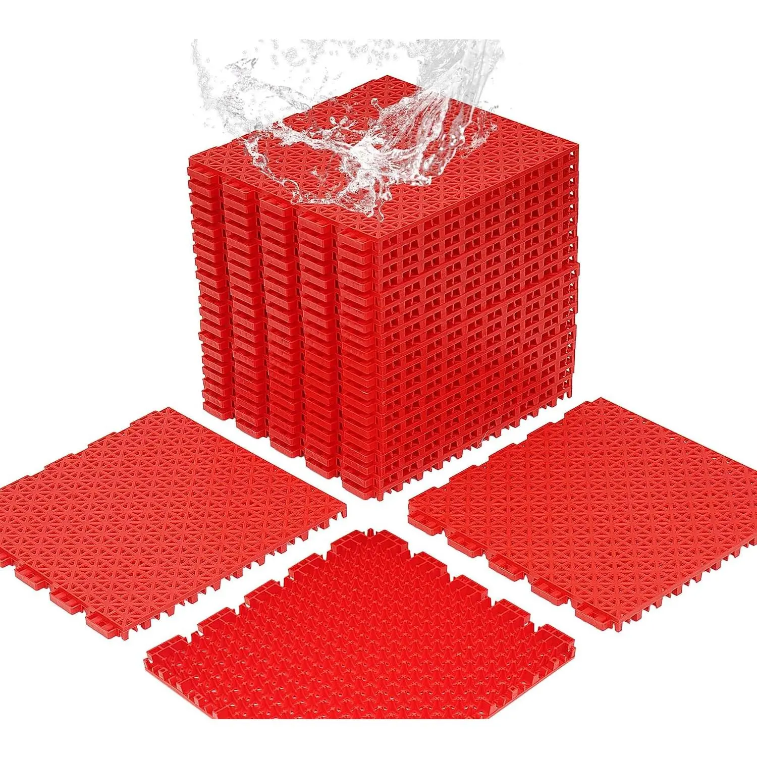 24 PCS Basketball Court Tiles, 5/8 Inch Thick Interlocking Sport Court Tiles, Non Slip PP Portable Drainage Mat for Tennis Court Drain Deck Pool Patio Garage