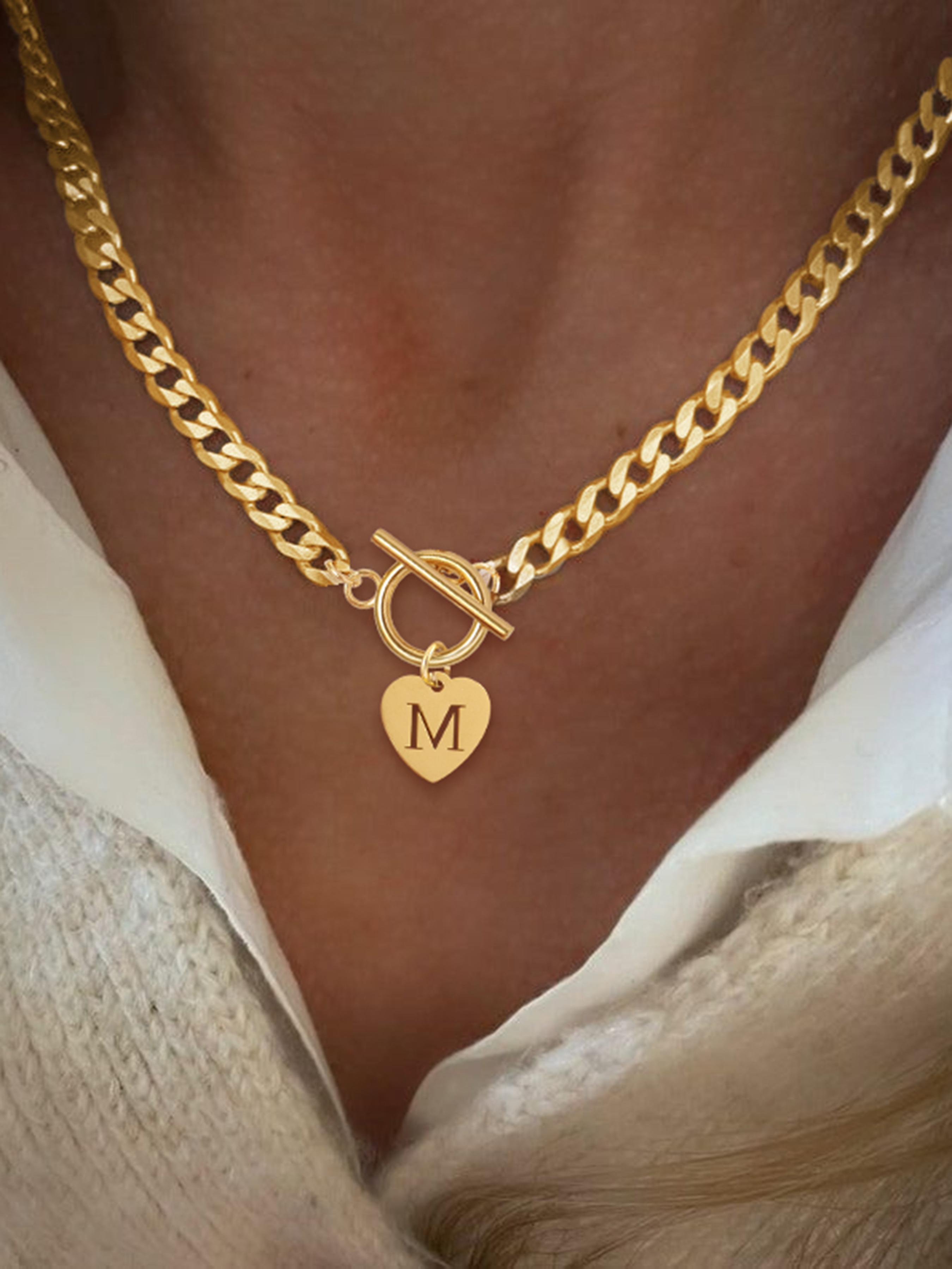 Heart Shaped Initial Necklace, Stainless Steel Jewelry for Party, Daily Clothing Decor, Trendy All-match & Exquisite Jewelry for Birthday Gift, Love Heart Necklace