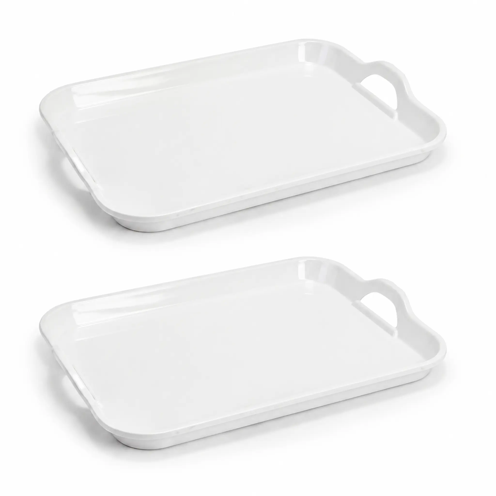 2-Pack White Plastic Serving Trays with Handles – Rectangular BPA-Free Food Trays, Large Reusable for Breakfast, Party, Picnic & Restaurant