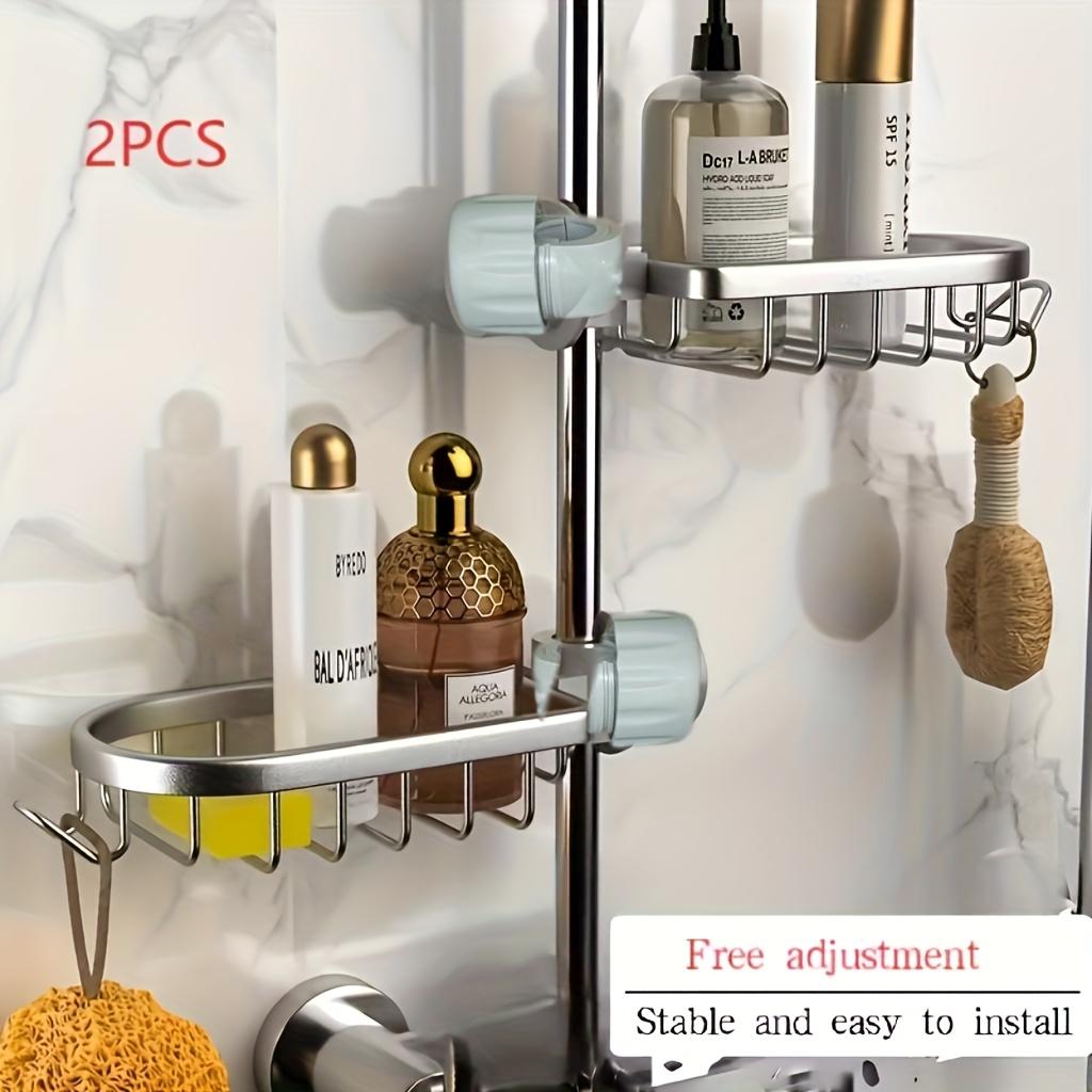 2-Pack Space-Saving Wall-Mounted Shower Caddy - Heavy-Duty Aluminum Storage Rack for Bathroom and Kitchen with Multiple Hooks, Modern Stylish Design, Shelf, Shower Organizer, Rust-Proof Material