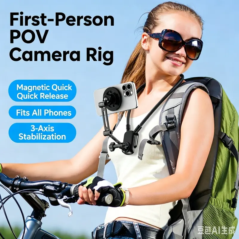 Magnetic Neck Mount for Phones Neck Cell Phone Holder, POV/Vlog Selfie Mount, Hands-Free Phone Neck Holder, Chest Stand Strap, Video Recording Compatible with iPhone 17/16/15/14/13/12 series and Android phones
