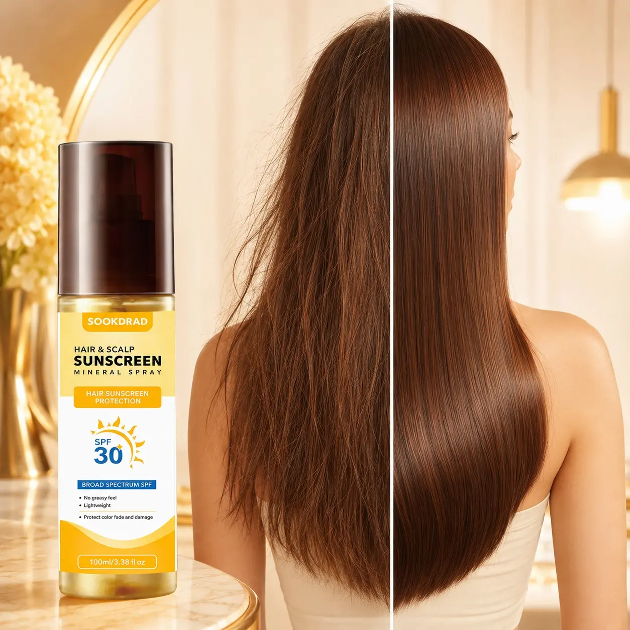 Hair Scalp Sunscreen Mineral Spray, SPF30, Broad Spectrum SPF, No greasy feel, Lightweight, Protect color fade and damage, 100ml/3.38 fl oz