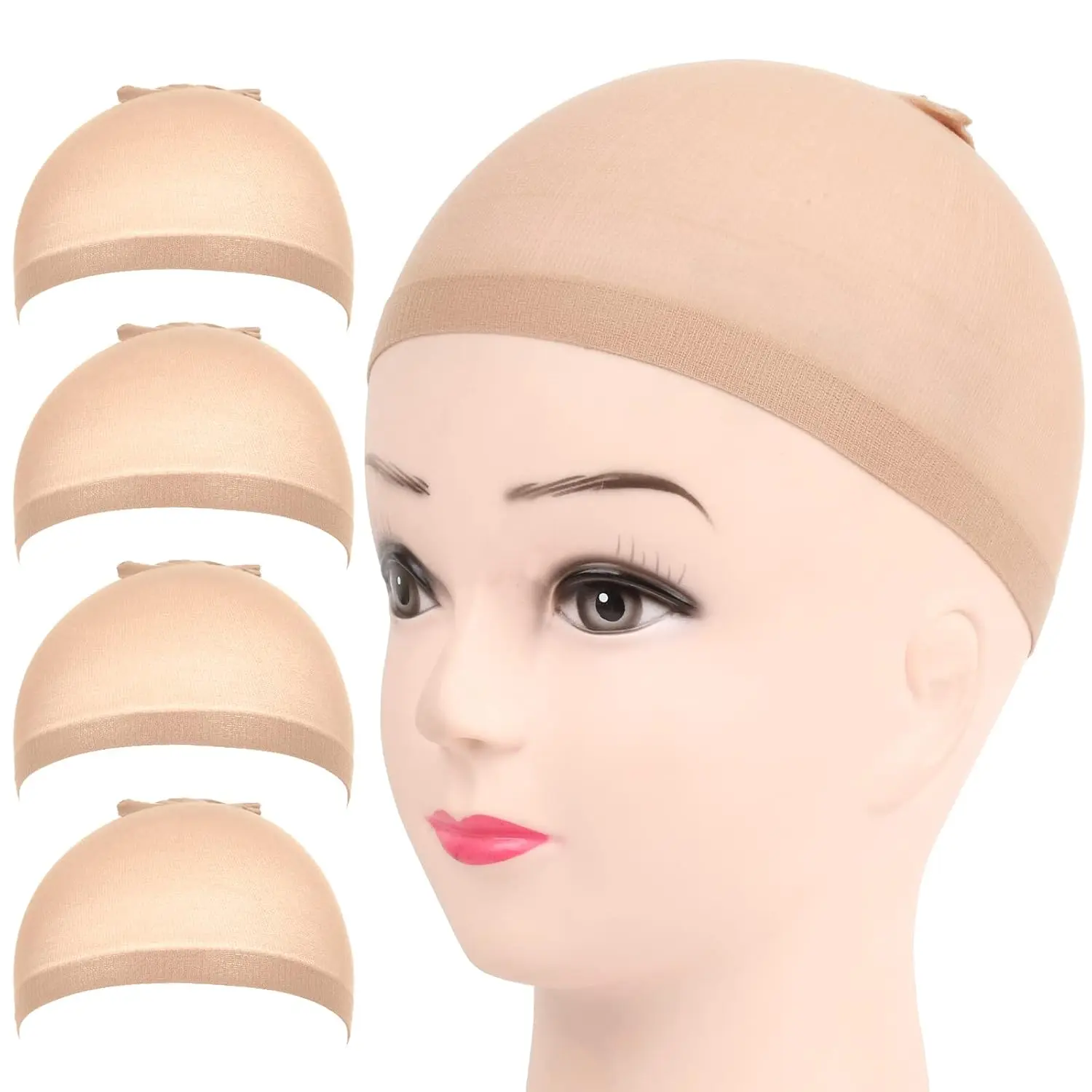 Wig Cap, 4 count Nylon Wig Caps Nude for Women, Stocking Wig Caps for Halloween, . Wig Cap for Women, Men, , Stocking Caps for Wigs