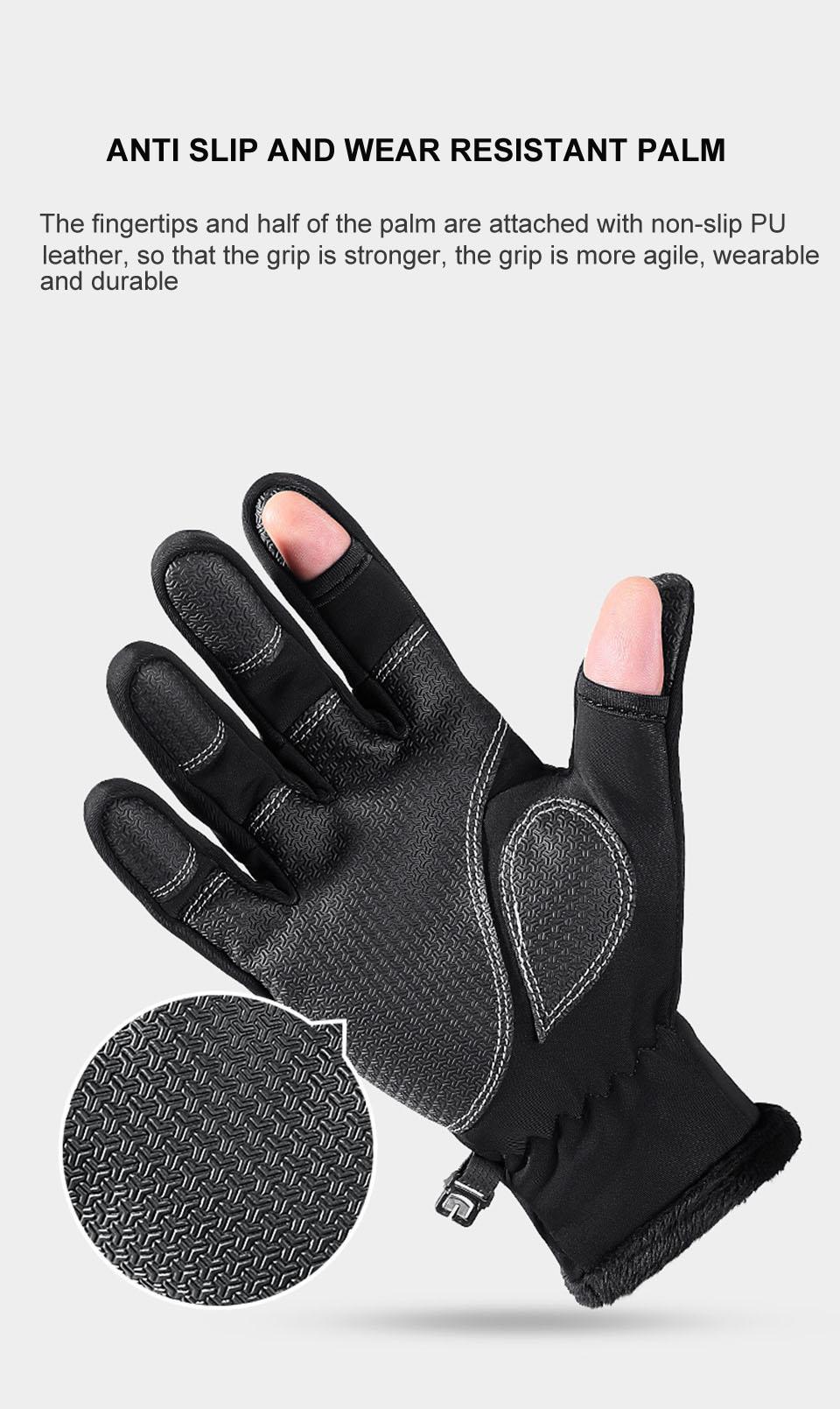 GTUBIKE Waterproof Winter Fishing Gloves 2 Finger Flip Windproof Women Men Gloves Velvet Warm Protection Fish Angling Gloves