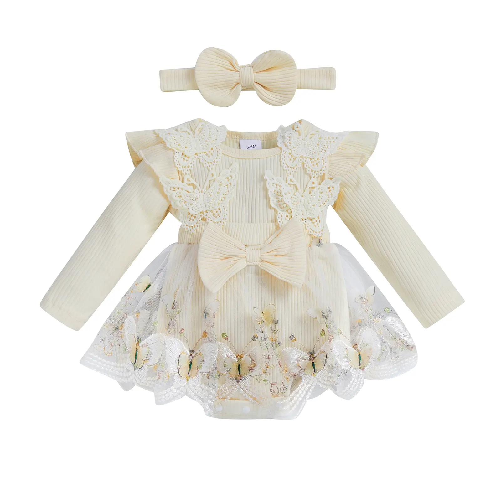 Newborn Baby Girl Fall Winter Clothes Ruffle Long Sleeve Romper Dress Lace Tulle Tutu Dress with Bowknot Headband Cute Baby Girl Fall Outfits
