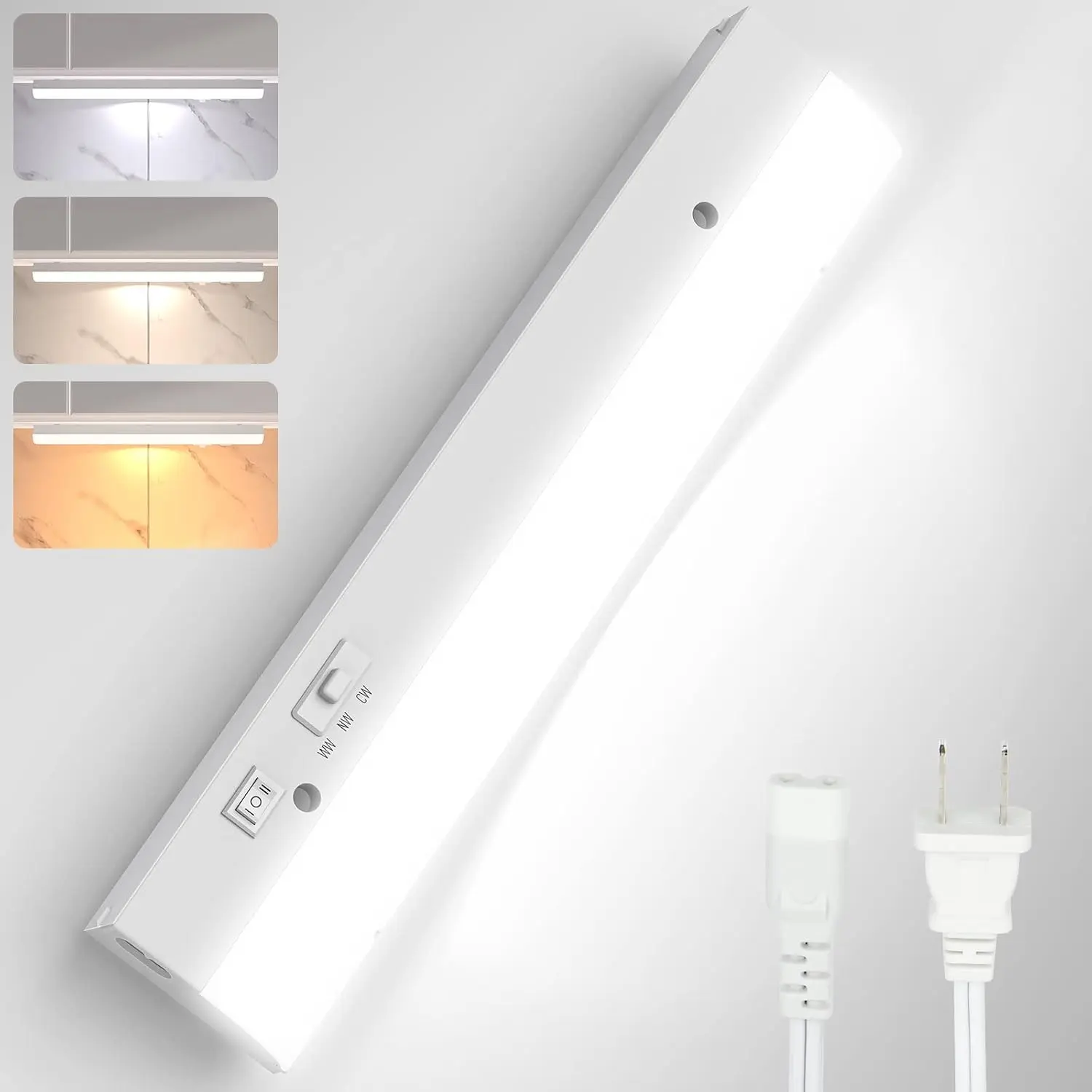LED Under Cabinet Task Lighting Plug-in Closet Light Dimmable 3 Color 3000K/4000K/5000K for Kitchen Garage Counter Sink Area 12 inch