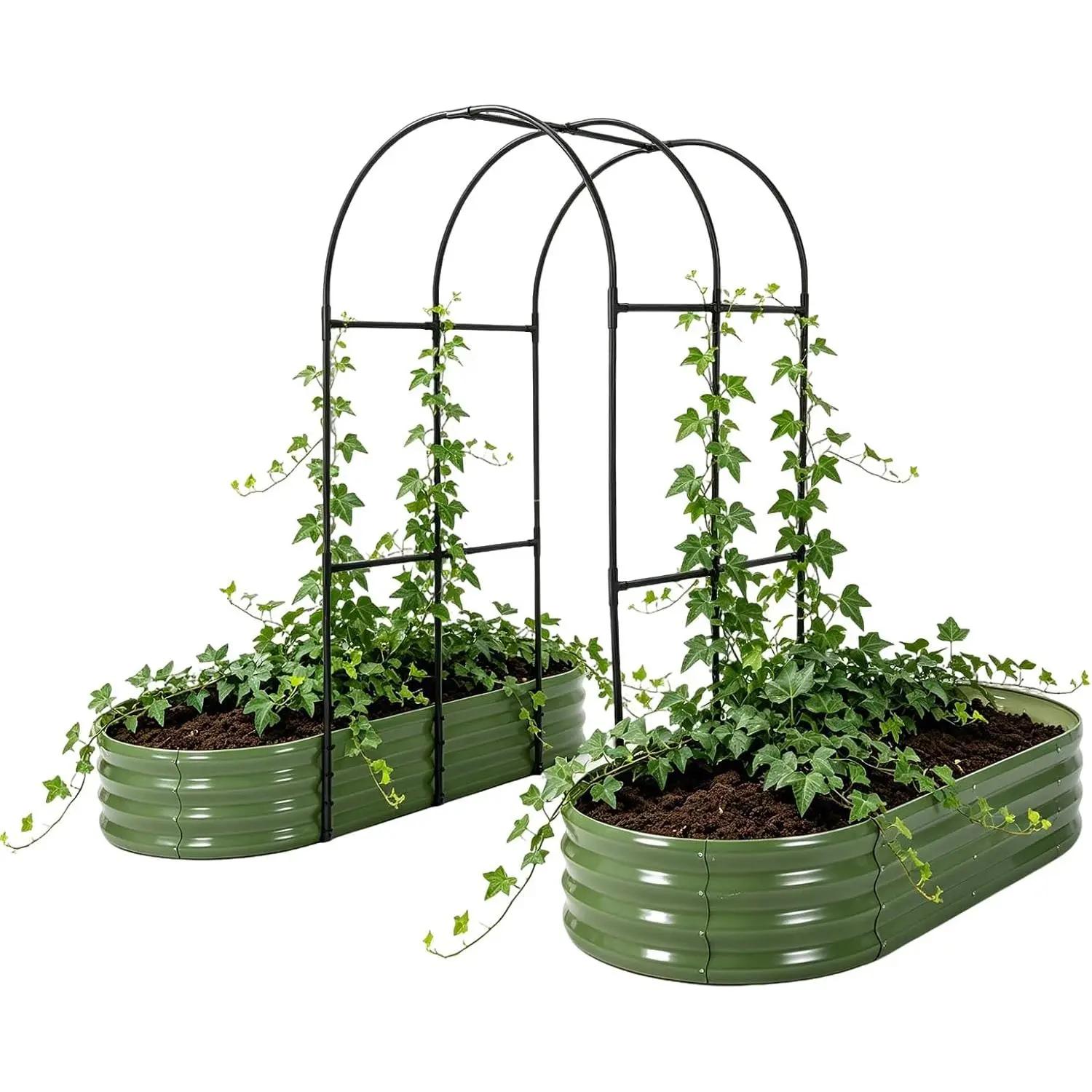 Raised Garden Bed & Arch Trellis Set – Modular Outdoor Planter with Climbing Net, Perfect for Flowers, Vegetables & Vines