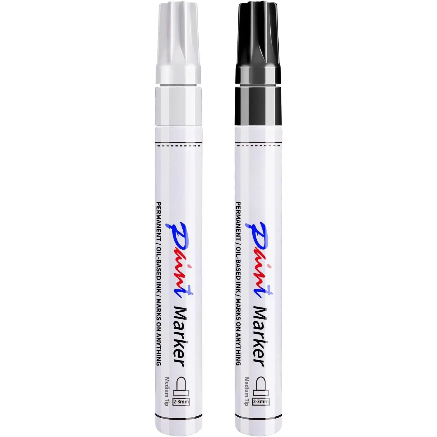 White and Black Permanent Markers  Pens-2 Pack Oil Based  Markers, Medium Tip, Quick Drying Pens for , Metal, Rock Painting, Mugs, Canvas, Clothes, Plastic Marking
