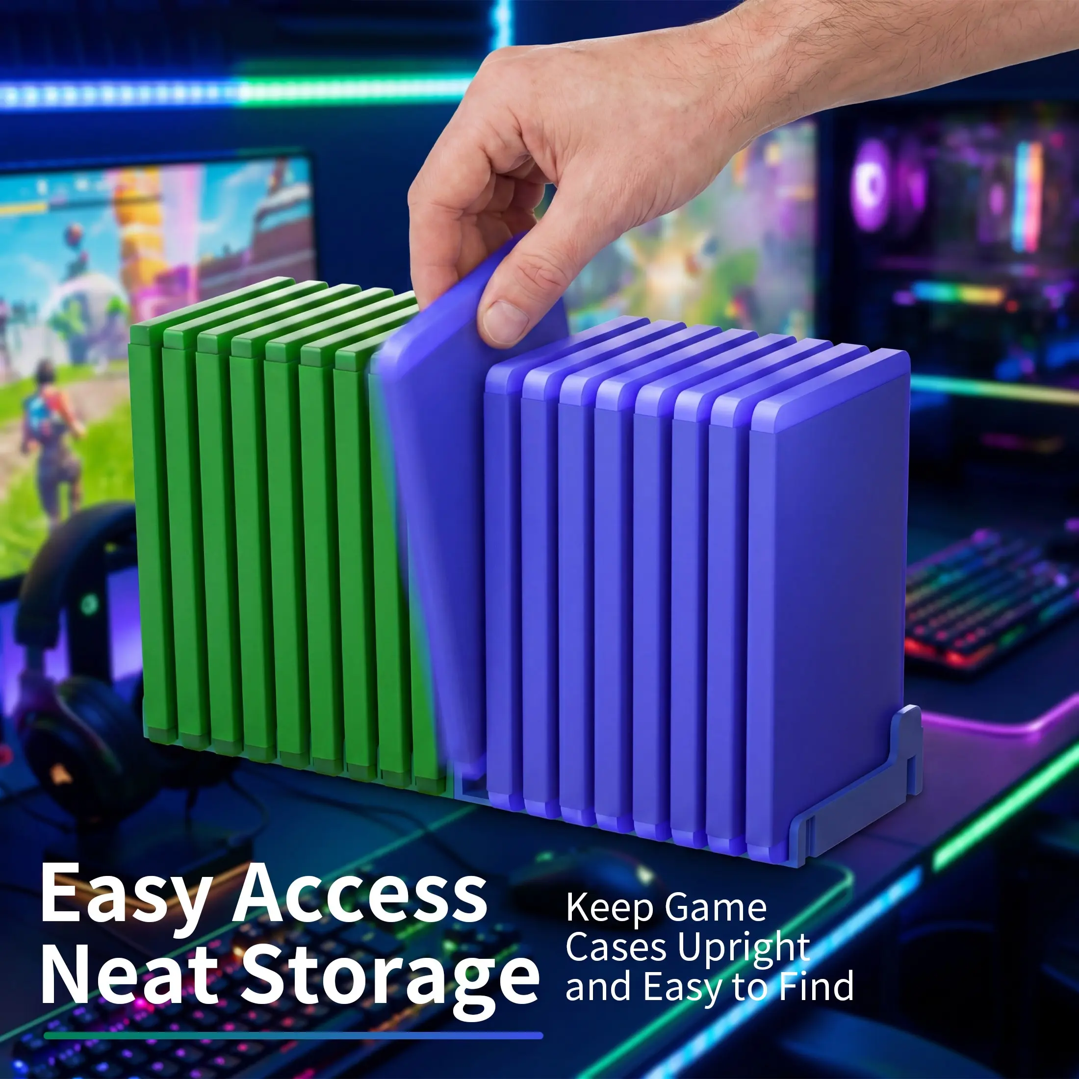 Modular Game Storage Organizer, Expandable Horizontal Game Box Rack, Playstation5/4, Xbox Series, Switch 2, Carbon Fiber Texture Gaming Desk Accessory