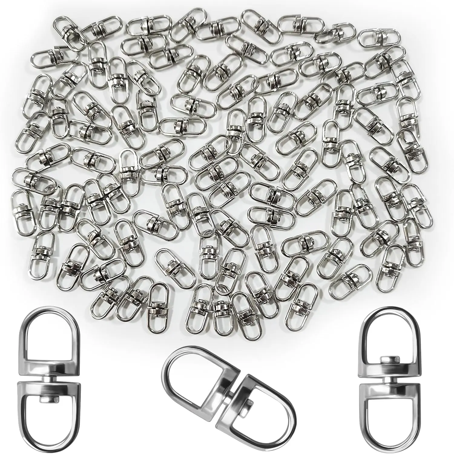 100 count Double End Design Swivel Key Ring Connector, Double Opening Swivel Clasp Swivel Joint Pendant Clasp Lanyard Key Ring Backpack Jewellery  DIY Craft Making Accessories