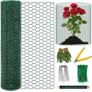 Convivium Plant Protectors from Animals, 0.8mm Free-Cut Green Chicken Wire Mesh, PVC Coated Tree Trunk Guard & Garden Fence for Outdoor Plants with Zip Ties, Stakes, Pliers, Gloves（16.4Ft*16In）