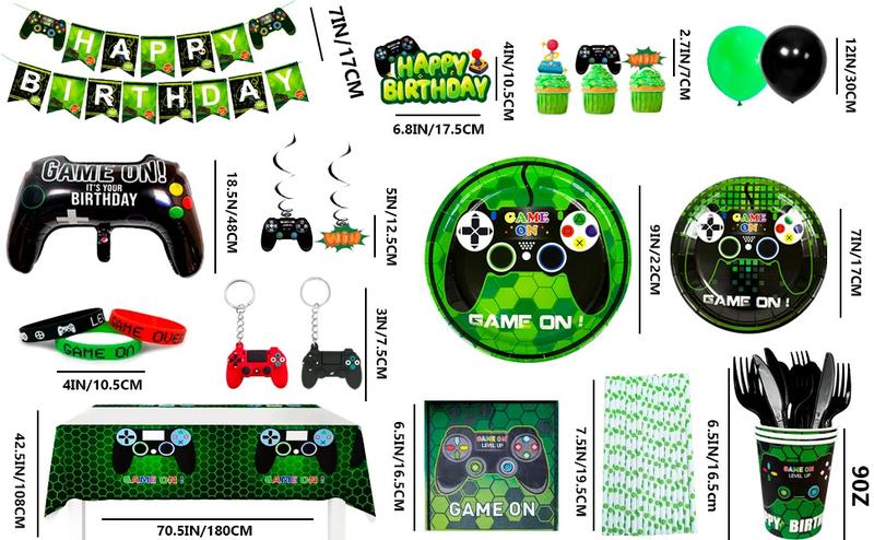 Video Game Birthday Party Decorations for Boys,194pcs Birthday Decorations&Tableware Set-Plates Cups Napkins Tablecloth Balloons
