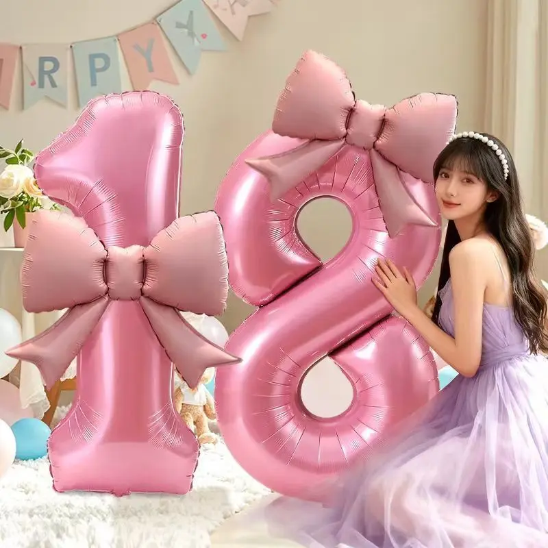 40inch Bow Digital Aluminum Foil Balloon Set, Perfect for Weddings, Birthdays, Parties, Anniversaries, Photos, Props, Party Supplies