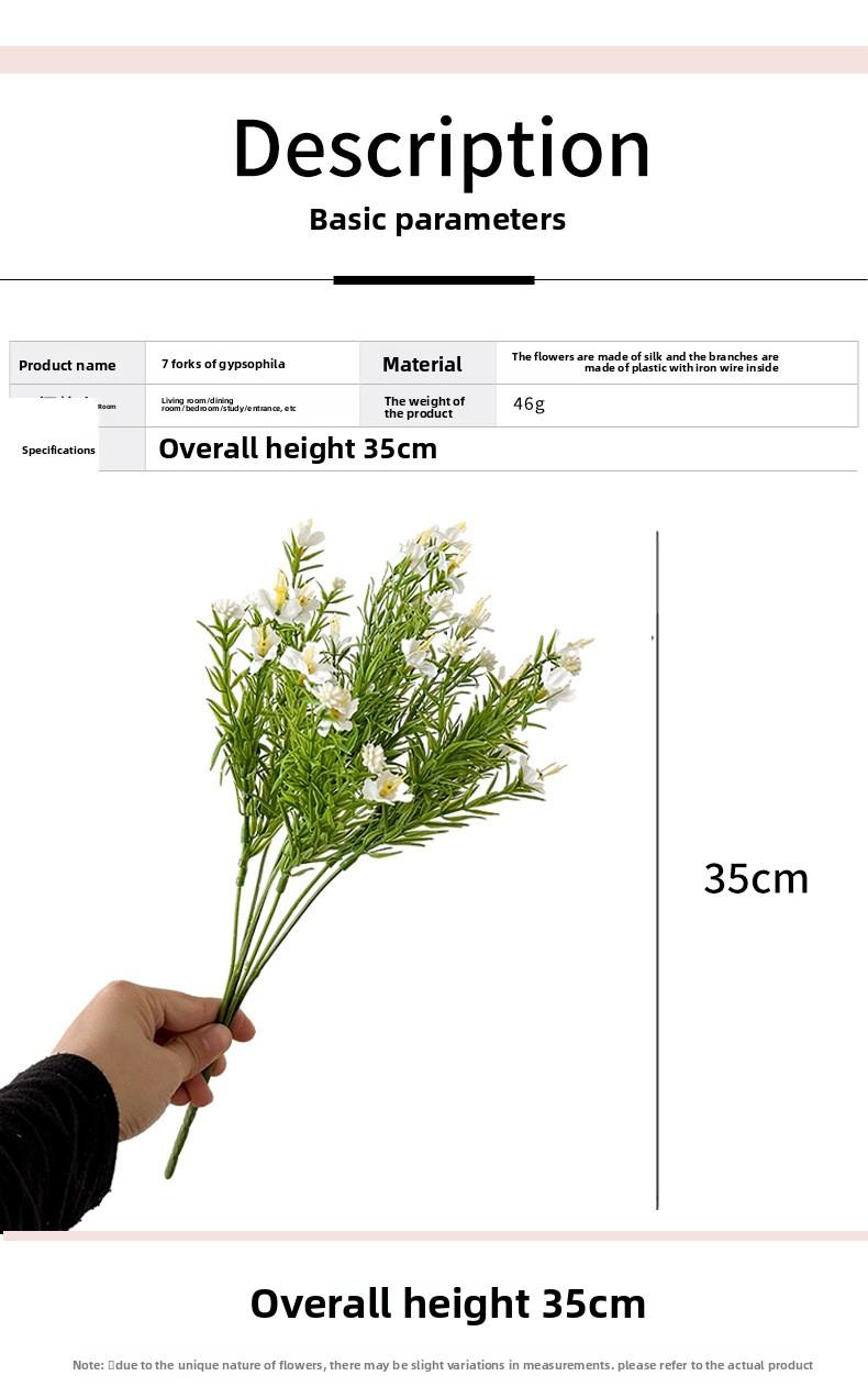 7-branch artificial baby's breath flowers for wedding hall floral arrangements, small bunches of artificial plants for home decoration