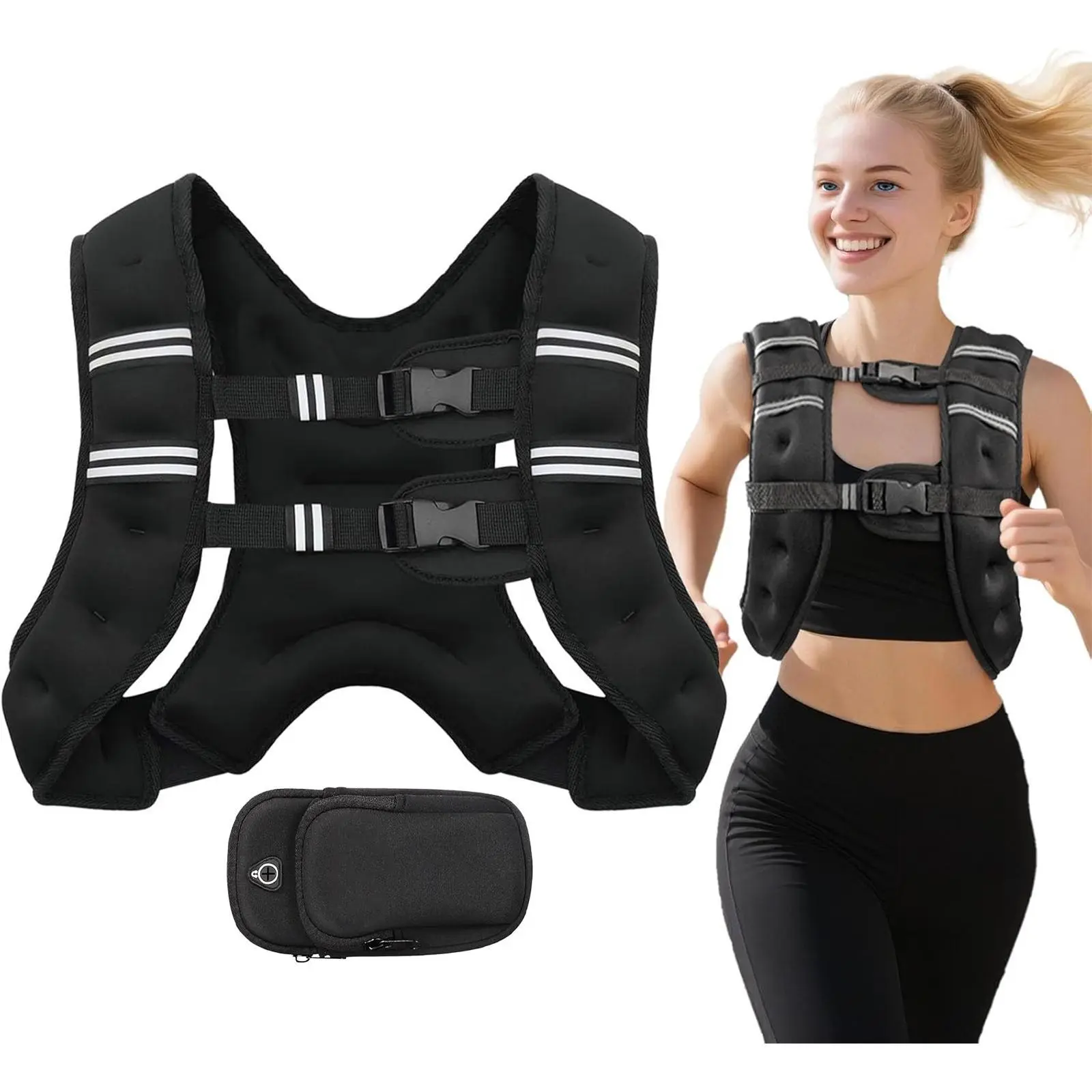 Weighted Vest 8lbs 12lbs 16lbs 20lbs 25lbs with Detachable Phone Pouch Rucking Vest for Men Women Walking Running Training