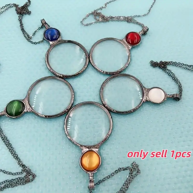 Circular Reading Magnifying Glass Pendant Necklace, Alloy Fashion Jewelry Gift for Mother's Day, Birthday, Halloween, Christmas