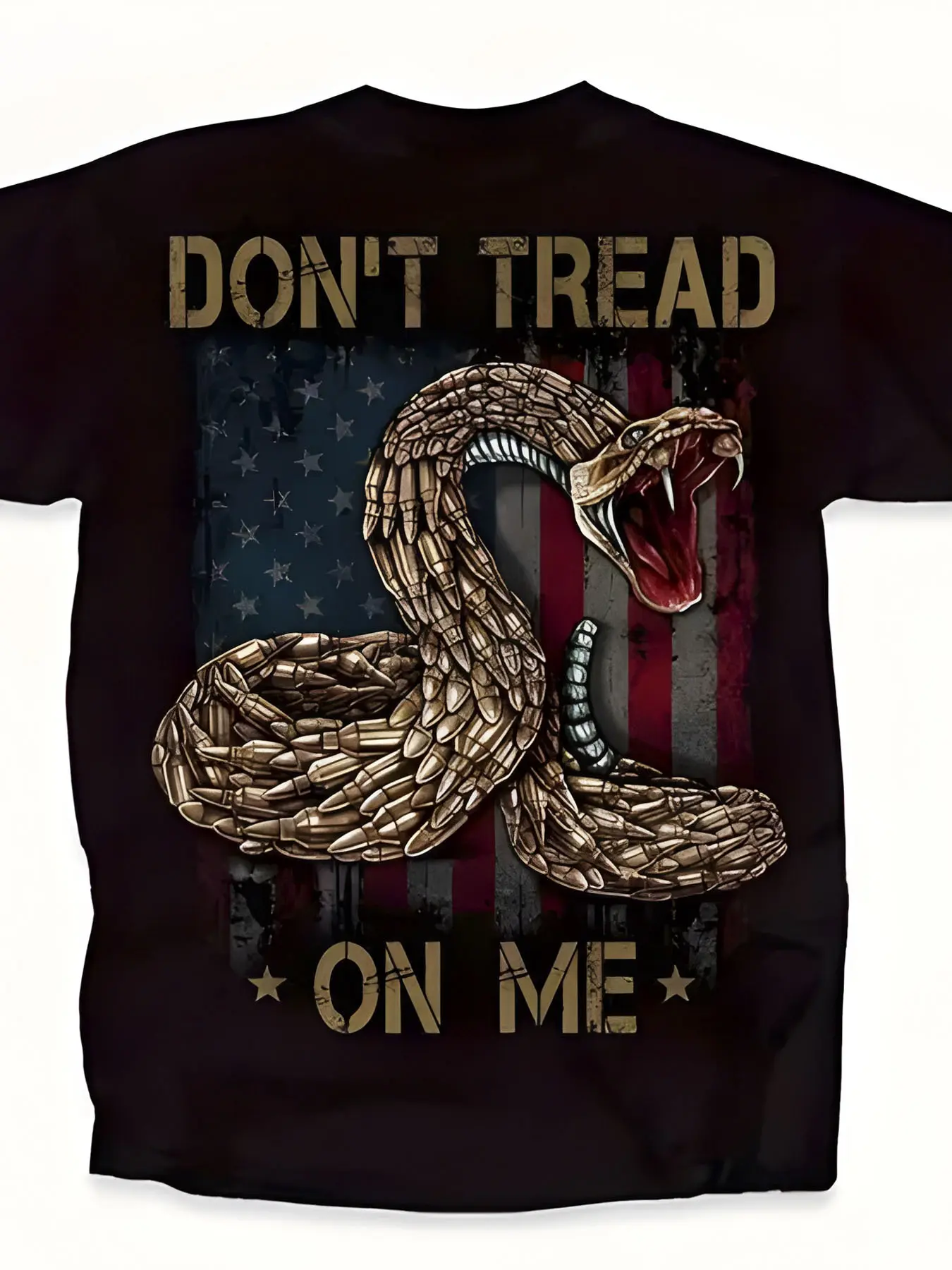 Men's Tshirt with 'Don't Tread On Me' & Flag Graphic, Casual Short Sleeve Menswear Top, Breathable 100% Cotton Knit Fabric, Round Neck