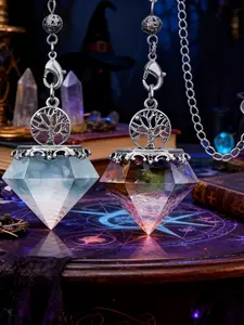 2pcs tree of life diamond-shaped spell supplies pendulum pendant necklace, natural aquamarine + seven chakra guardian pocket amethyst women's jewelry pendant, perfect for chakra balancing power gifts