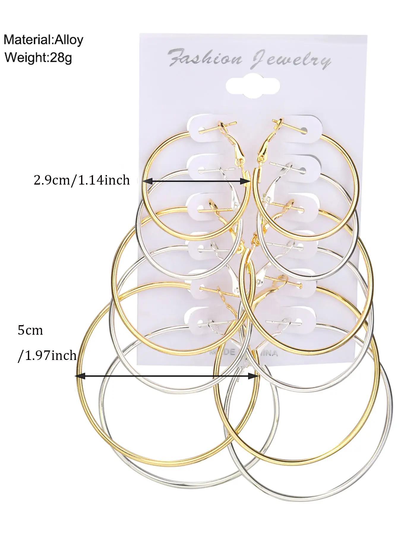 6 Pairs Mixed Size Simple Plain Round Design Hoop Earrings, Elegant Minimalist Earrings, Elegant All-match Jewelry for Girls Gift, Casual Versatile Party Accessories for Women