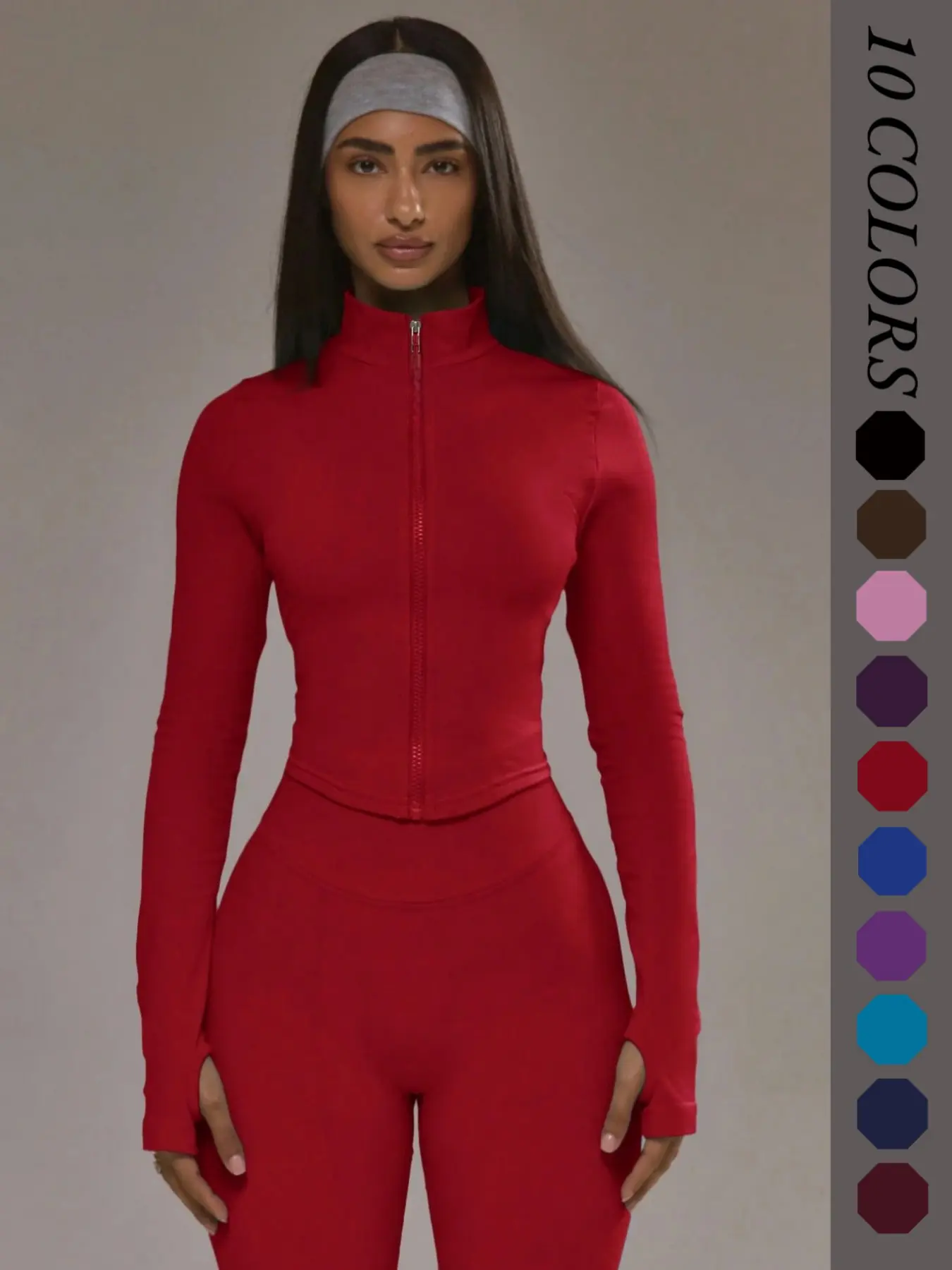 Women's Trendy Sports Zipper Jacket, Sports Fitness Outerwear, Single Piece Top with Finger Cuffs, Fall Winter Workout Wear, Ideal for Fitness Training and Daily