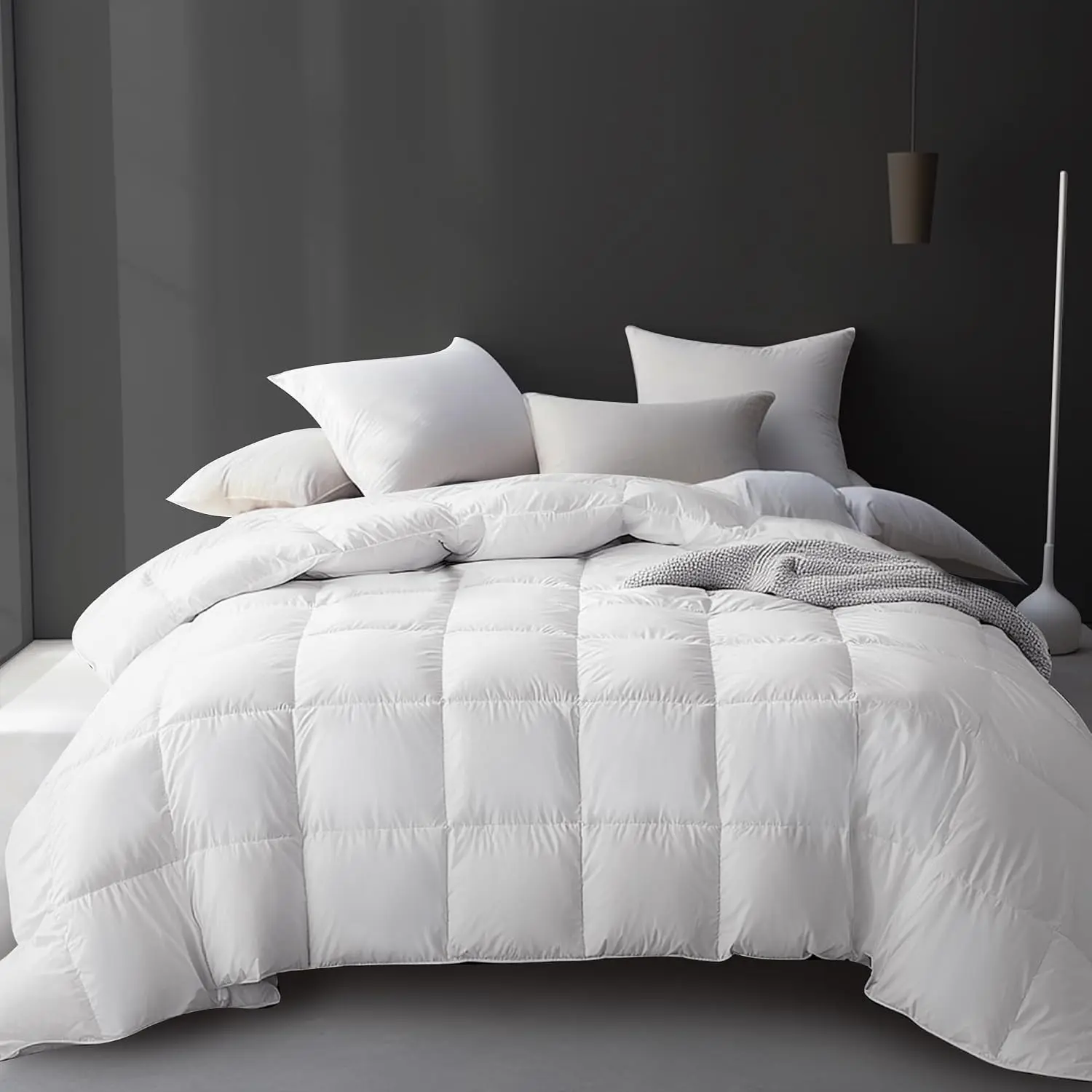 Luxury White Goose Feather Down Fiber Comforter King Size | 100% Cotton Cover All Season Duvet Insert King, Medium Warmth Bedding Comforter with 8 Corner Loops,106x90 Inch