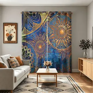 Mandala Bohemian Style Boho Blackout Curtains Thermal Insulated Noise Reducing Privacy Drapes for Bedroom & Living Room with Grommet Top 2Panels
