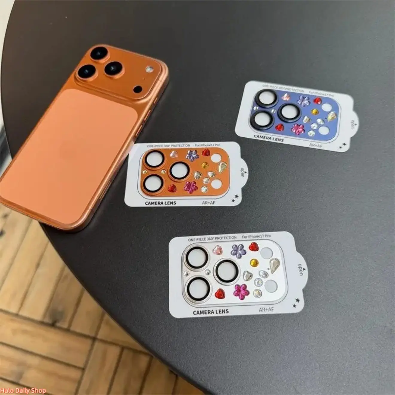 Full-Coverage Lens Protector with Sparkling Diamond-Pattern for iPhone 17/17 Pro, Stylish Cellphone Accessories