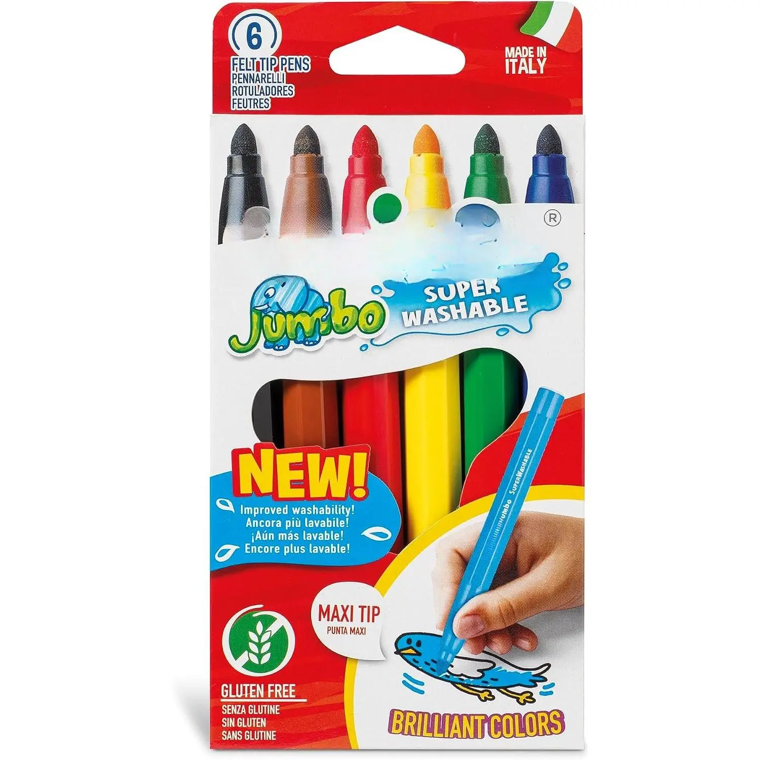 Super Washable Markers for  – 6  Colors, 6 mm Maxi Felt Tip Pens, , Easy Grip for , Ideal for Christmas Gifts,