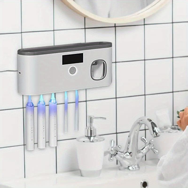 Wall-Mounted Bathroom Toothbrush Holder with UV Sanitizer, Rechargeable Cordless Toothbrush Organizer with Automatic Toothpaste Dispenser, Space-Saving Storage for Toothbrushes and Toothpaste
