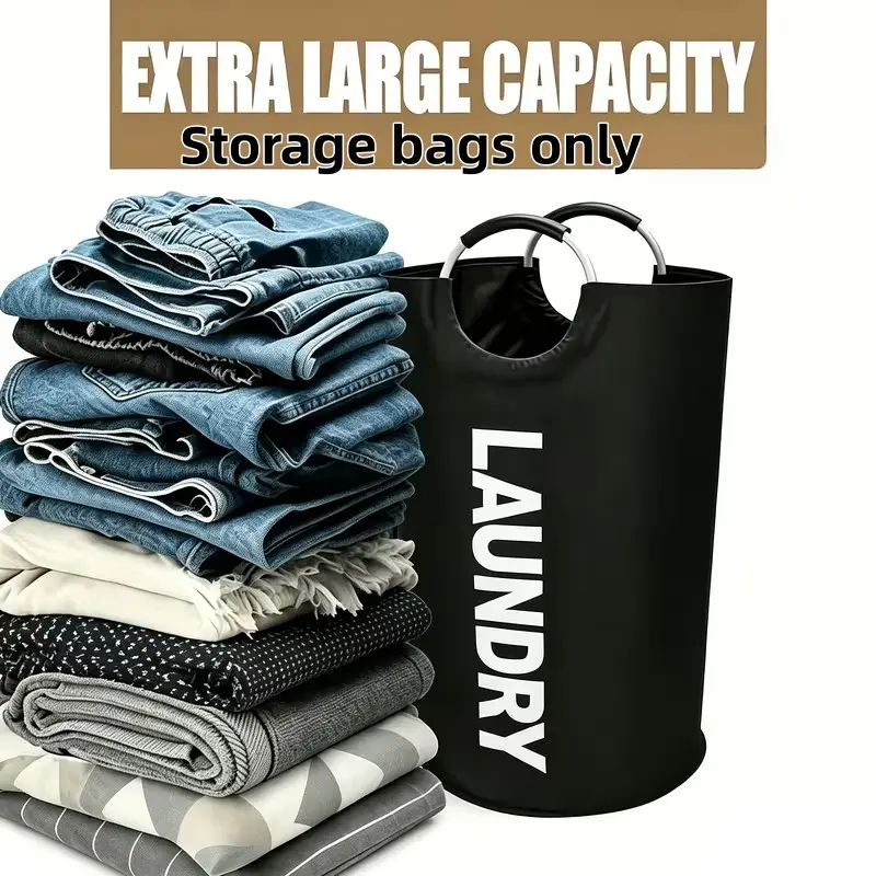 Large Durable Laundry Basket and Clothes Storage Basket, Foldable Design with Support Frame, High-Quality Semi-Circular Handle, Convenient Storage