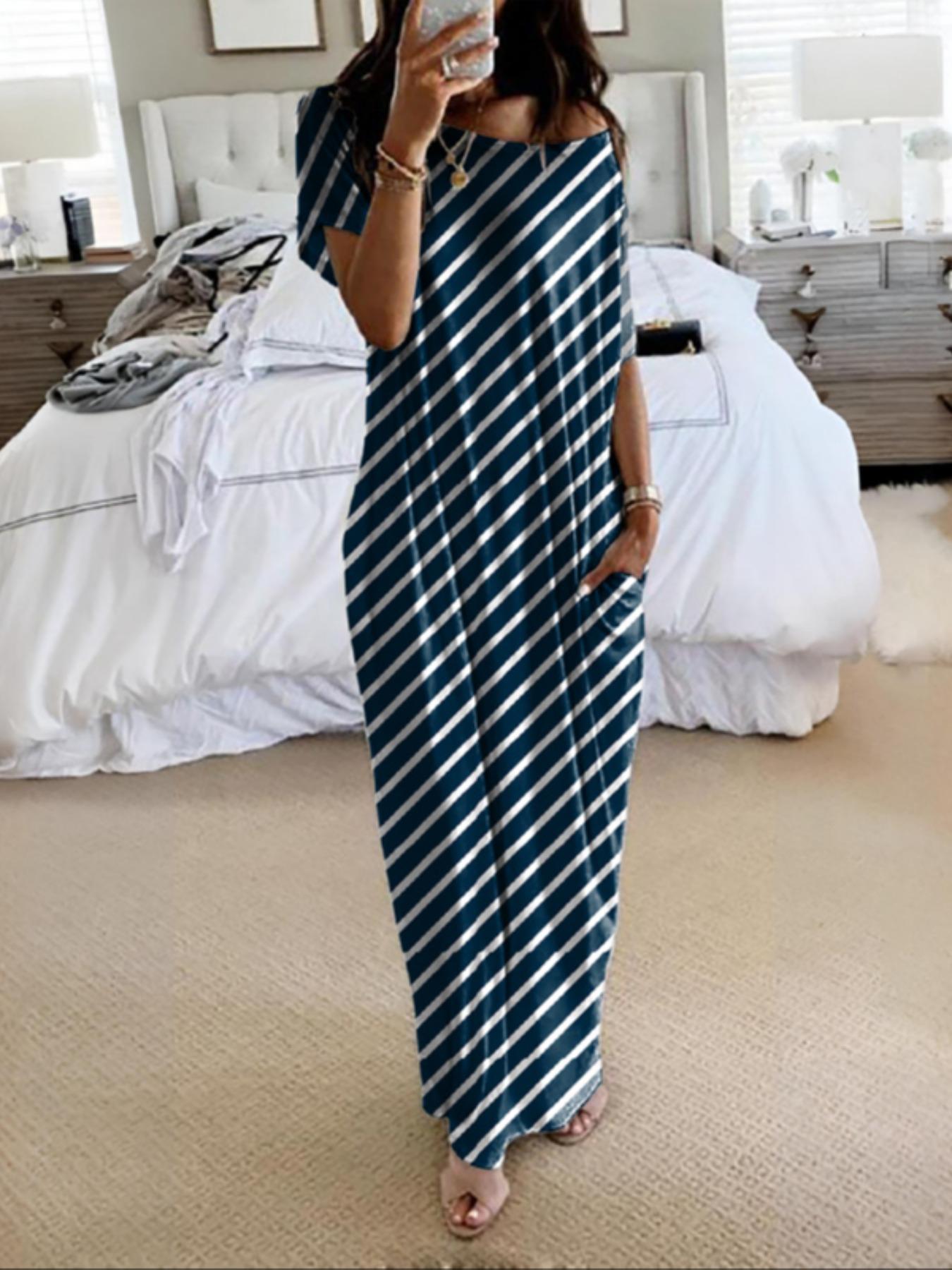 Women's Loose-Fit Casual Soft Dress, Round Neck Short Sleeve Comfortable Everyday Home Wear, Elegant Victorian Style for Fall Winter Season