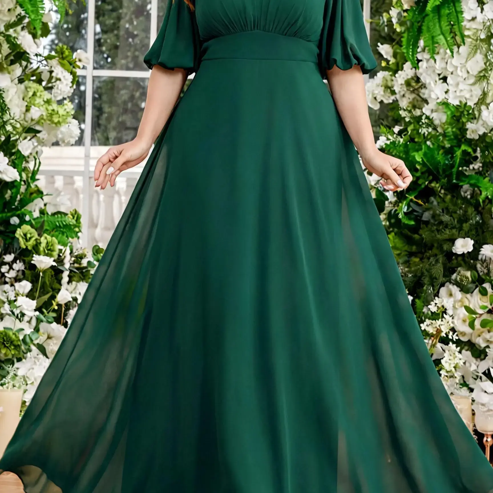 recycled formal dresses Elegant Plus Size Women's Dress, Heart Neckline Bubble Sleeves, Waist Cinching Maid of Honor Gown, Fabric, Party Wear Bridesmaid Dresses 2020