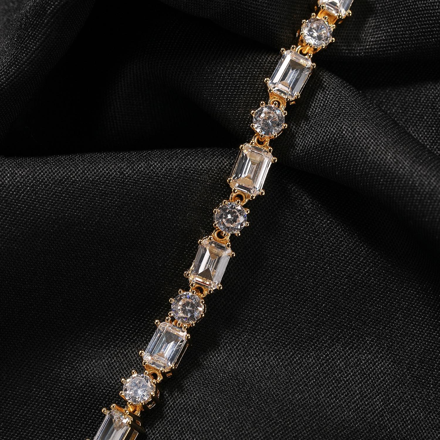Square and Round Mixed Zircon Tennis Bracelet, High-end Zircon Bracelet