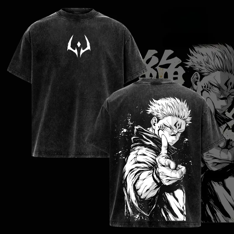 Ryomen Sukuna Vintage Washed Oversized T-Shirt – Jujutsu Kaisen: Execution x The Culling Game Anime Graphic Tee, Retro Streetwear Casual Unisex Top, Acid Wash Soft Cotton T-Shirt, Gift for JJK Fans