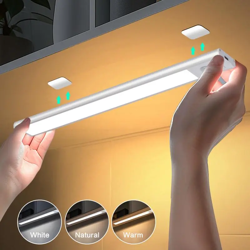 LED Motion Sensor Cabinet Light, 2 Counts USB Rechargeable Magnetic Kitchen Night Light, Wireless Under Counter Closet Light for Wardrobe Stairs