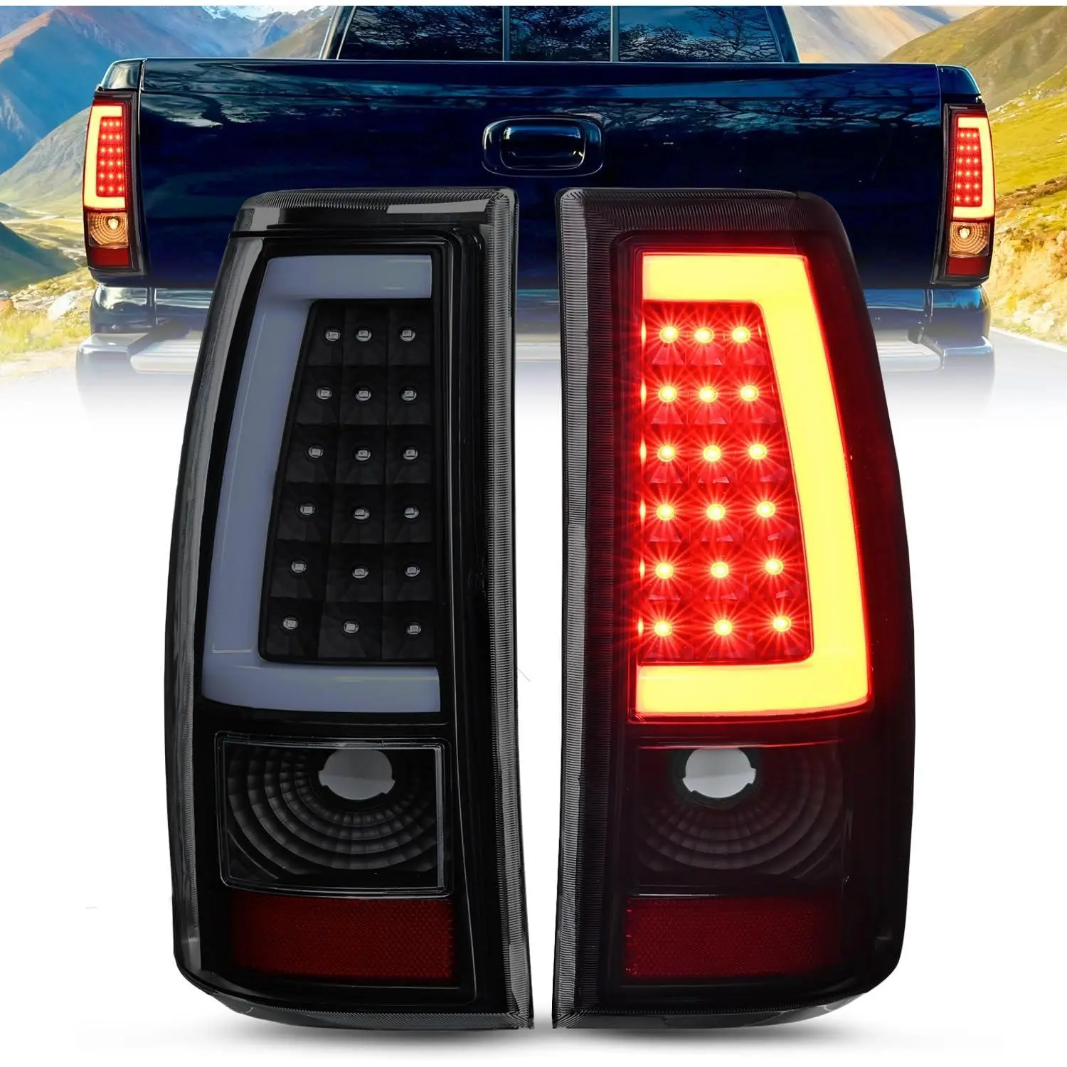 Nilight 1-Pair Durable Silicon Shockproof LED Tube Tail Light Assembly, Chevy Truck Accessory, Upgraded LED Brake Signals, Fleetside Fit for 2003-2006 Chevy Silverado 1500/1500HD/2500/2500HD/3500 & 2007 Silverado 3500 Classic