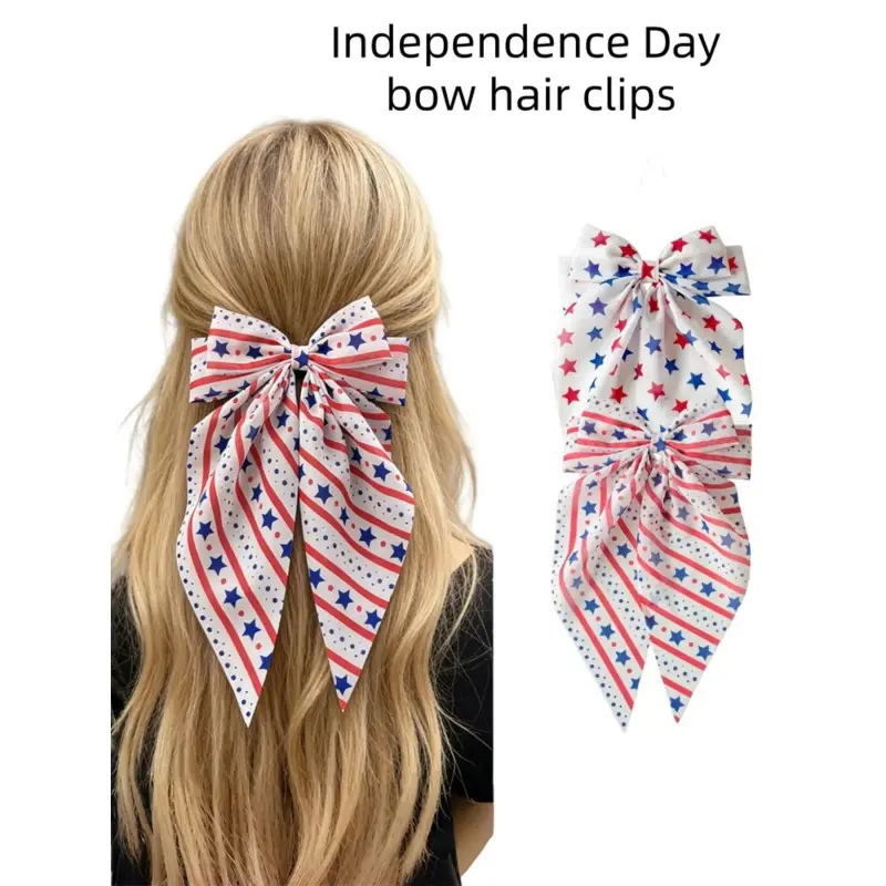 Hair Bow Clips 2 Pack 4th Of July Stars Stripes Design For Party Daily Wear Women Hair Accessories	