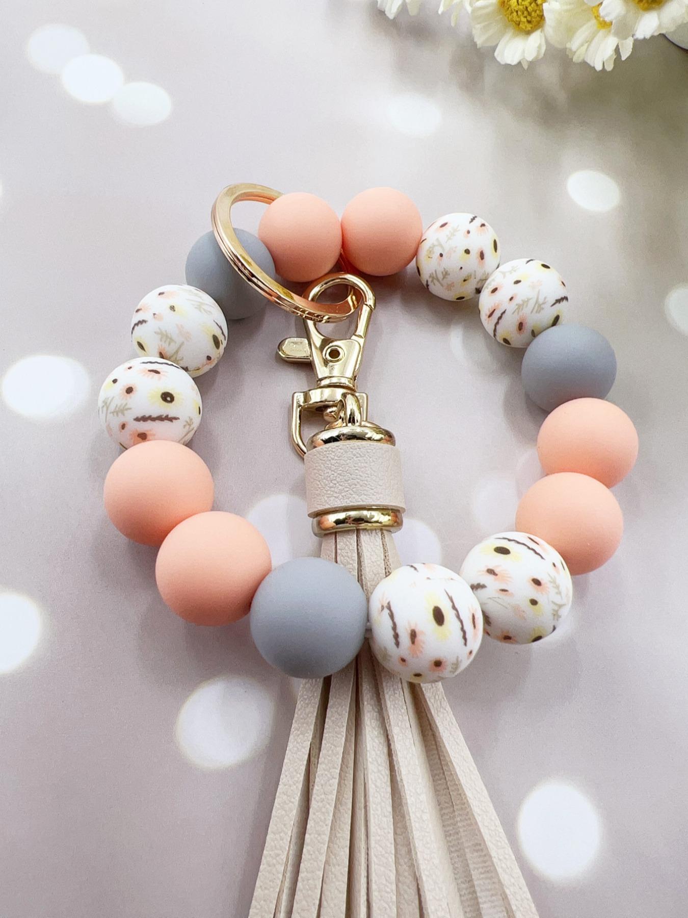 Women's Cute Colorblock Beaded Tassel Design Keychain, Trendy Exquisite Beaded Keychain, Charm, Chic Accessories for Daily & Party Decoration, Stylish Keychain