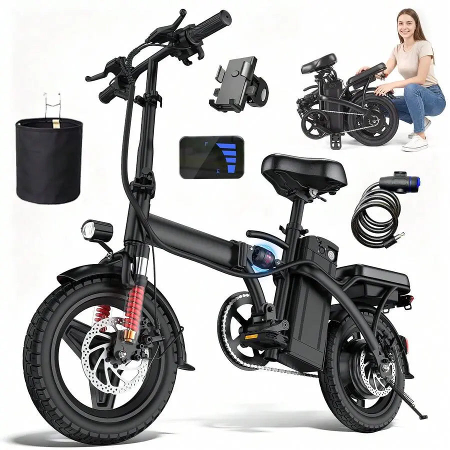Electric Bike For Adults,EBike,19.88 Mph,26 Miles Range(PAS),400W Motor & 48V 12Ah Removable Battery,14" Folding Electric Bicycle For Commuting,UL 2849 Certified