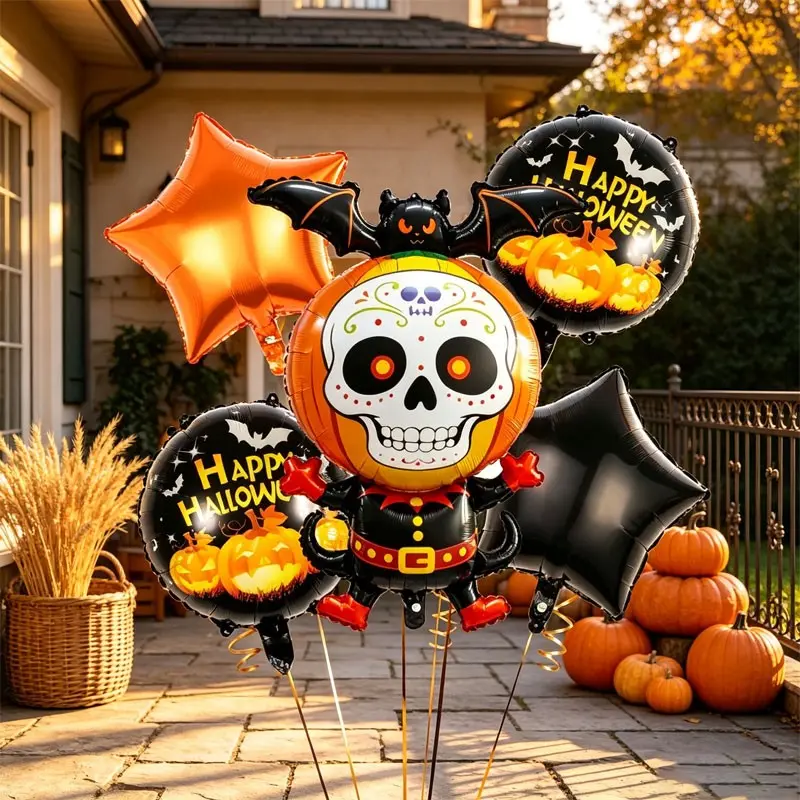 7-Piece Halloween Pumpkin Night Balloon Set，Featuring star-shaped balloons，happy Halloween pumpkin balls，Suitable Halloween Party Decor, Trick-Or-Treat, Haunted Party,Day of the Dead Themed Party，Horror-themed decoration items， Indoor Outdoor Decoration