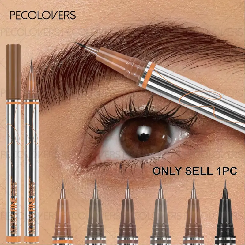 Waterproof Liquid Cosmetic Eyebrow Pencil, Eyebrow Makeup Products - Sweat-Proof, Long-Lasting Microblading Makeup for Brows & Eyeliner, 2-in-1, Extra Slim Tip, Smooth Application, 4 Colors