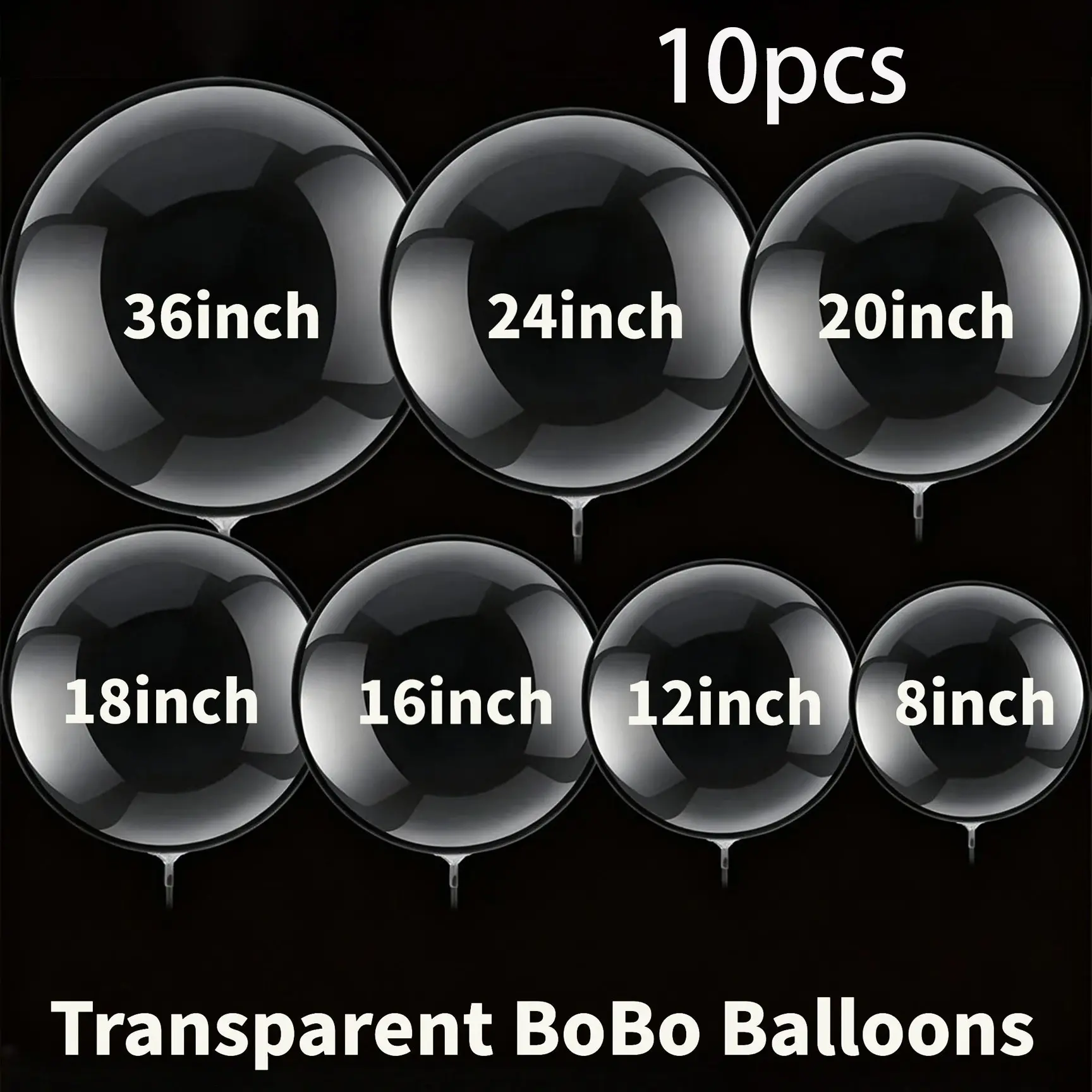10pcs Clear Bobo Balloons, 8-36 Inch Transparent Stretch Plastic, Reusable Round Bubble Balloons for Birthday, Wedding, Christmas, DIY Home Decor Party Balloons
