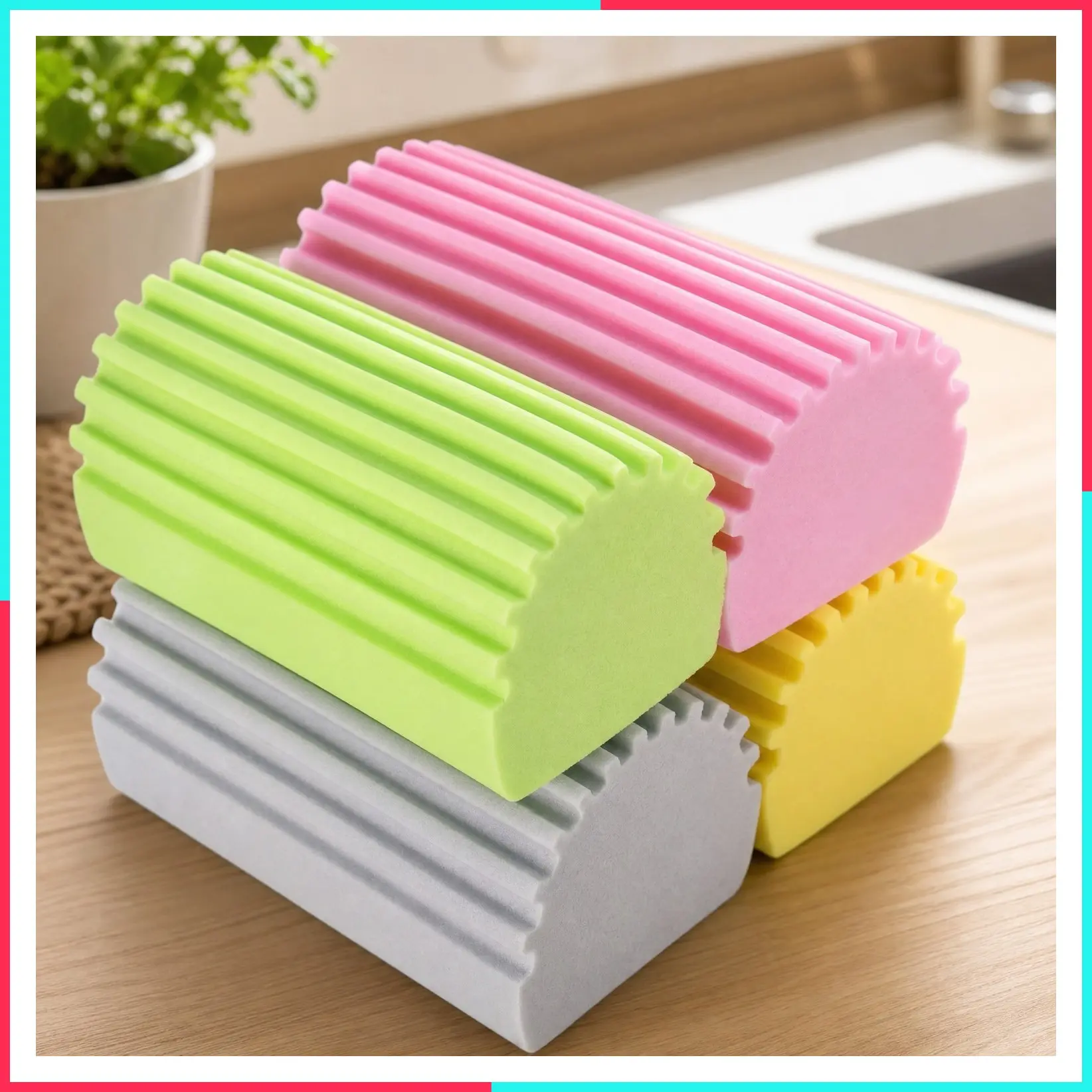 Damp Clean Duster Sponge, 4 Pack Reusable Magic Sponge Eraser for Household Cleaning - Blinds, Glass, Baseboards, Radiators, Window Track Grooves (Multi Color)
