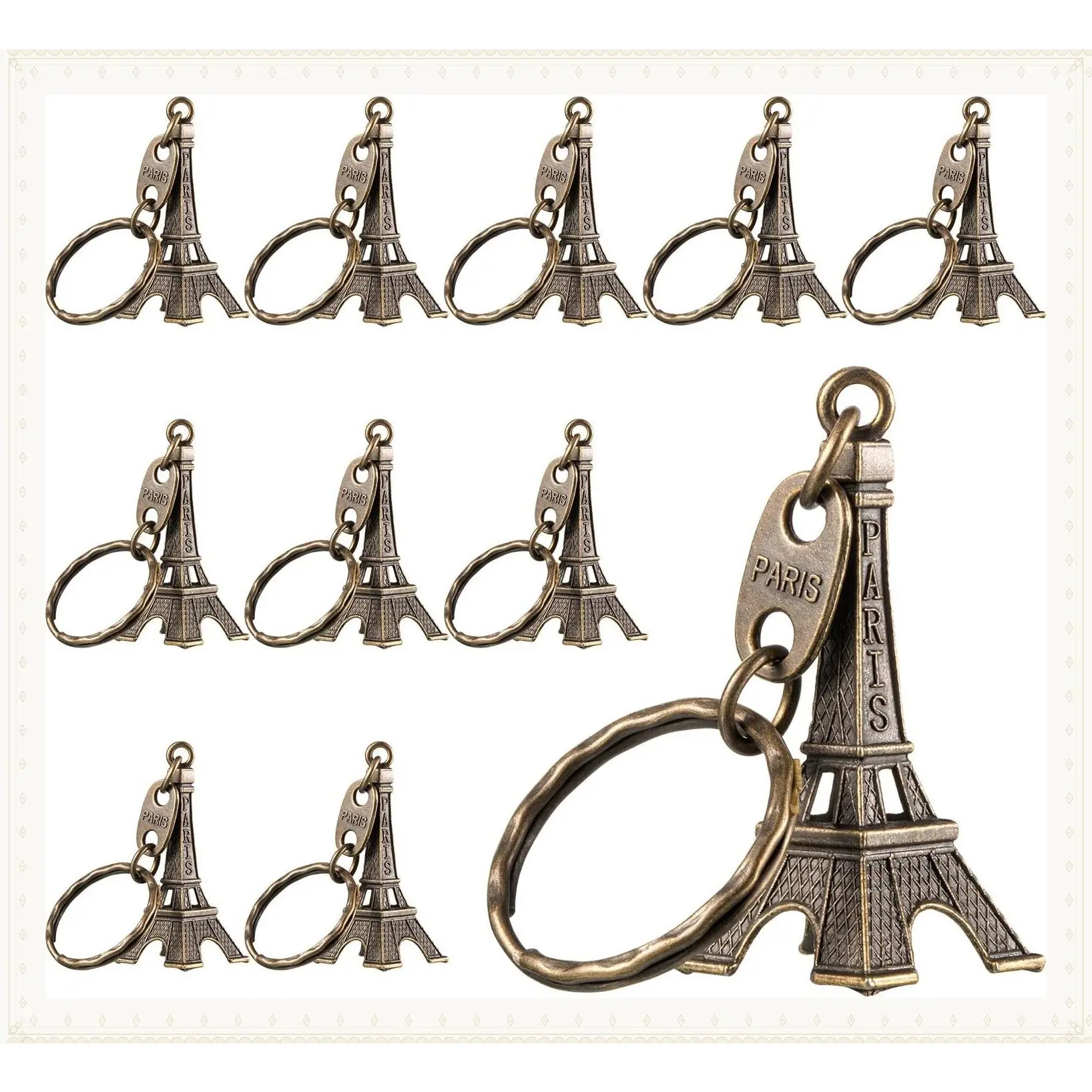 15 Pieces Retro Eiffel Tower Keychains French Souvenir Key RingsGift